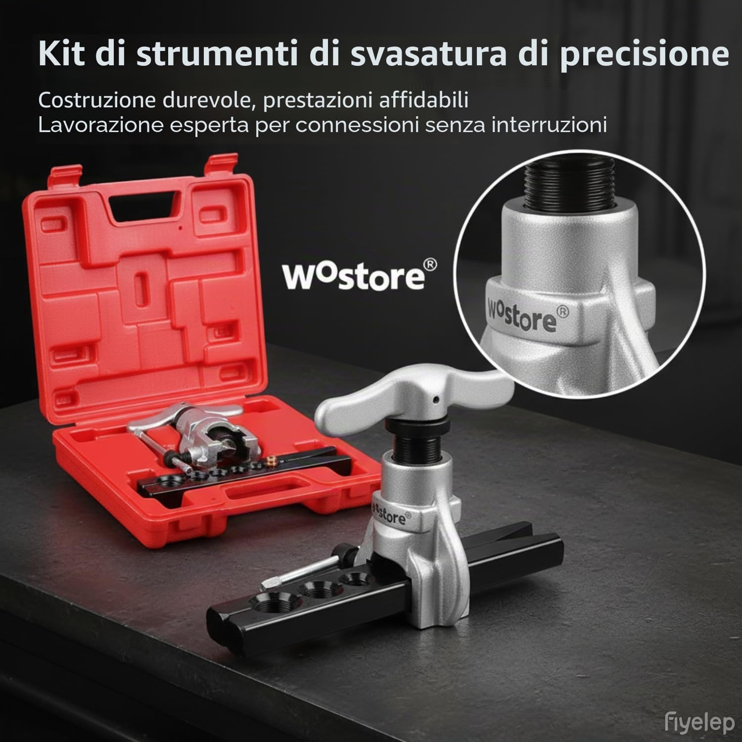 Wostore Kit di Strumenti per svasatura Tubi, 7 matrici per svasature eccentriche su Tubi in Rame da 3/16-3/4", Ideale per lavori di refrigerazione HVAC Plumping