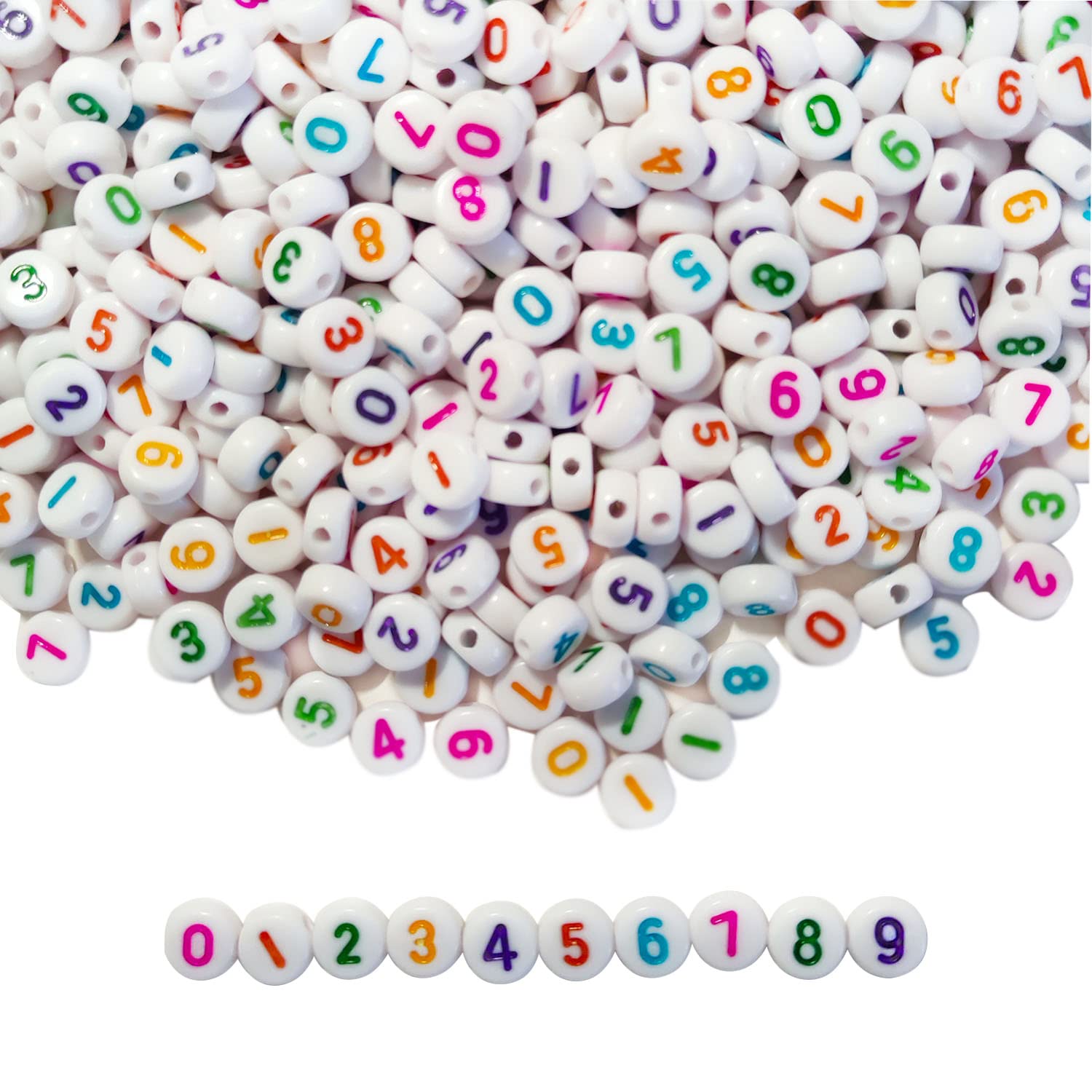 Pack of 500 Number Beads Mix 0-9 Round 7 mm Colourful Beads Letter Beads (Multicoloured)