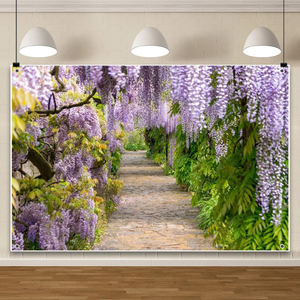 Amazon | Qinunipoto 背景布 藤の花 紫の花撮影布 1.5x1m 夏の花壁掛け