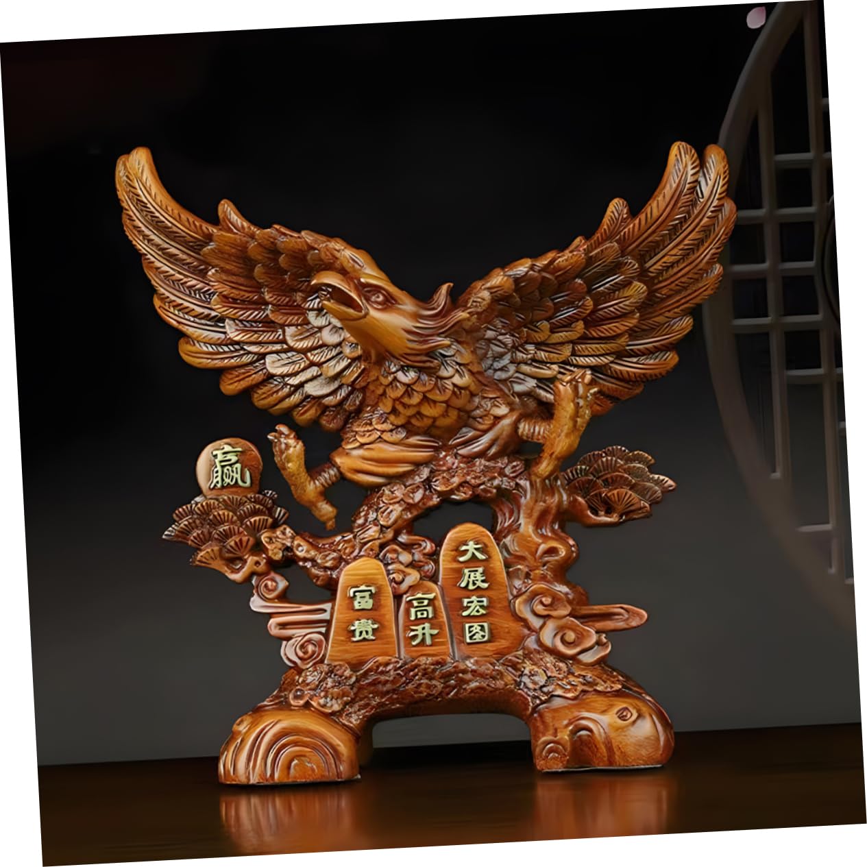 Amazon｜Toyvian 木彫りの鷲の置物 ワシの彫刻 中国の鳥の像 テーブル