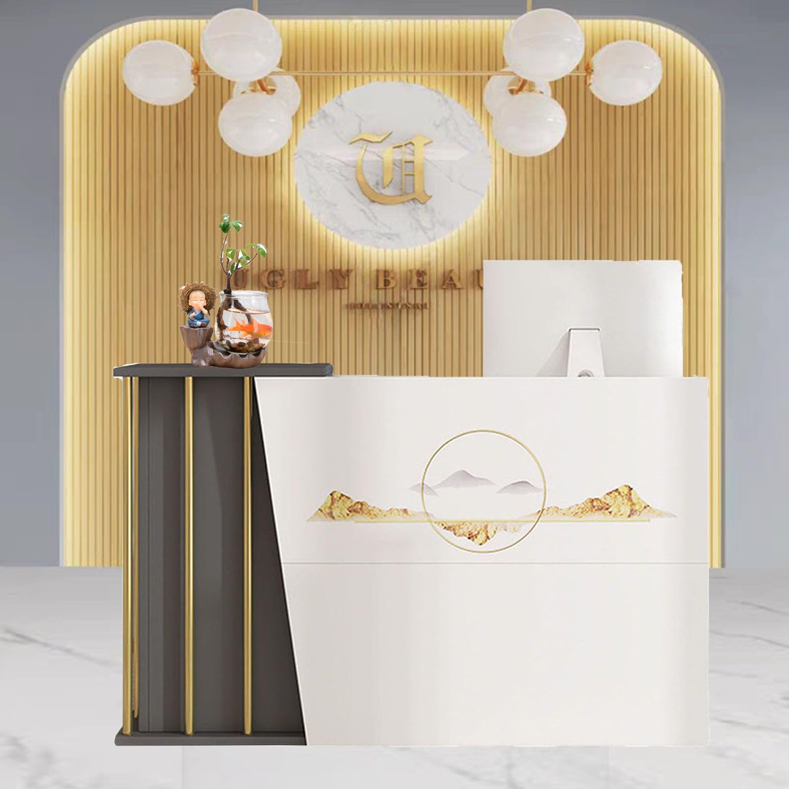 Mostrador De Recepción,Mesa De Recepción con Cajón Cerradura,Gabinete De Cajero Estilo Mármol,Mueble Recepción Mostradores para Tiendas,Salones de Belleza, Tiendas de Ropa y A 120cm