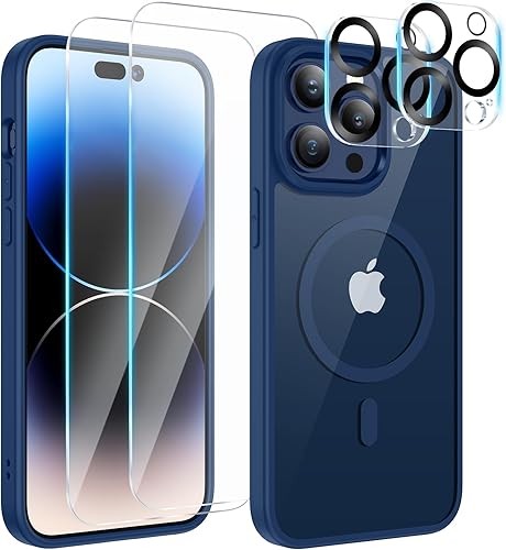 VEGO 5 en 1 Funda magnética para iPhone 15 Pro, compatible con MagSafe, 2 lentes de cámara y 2 protectores de pantalla cubierta trasera de