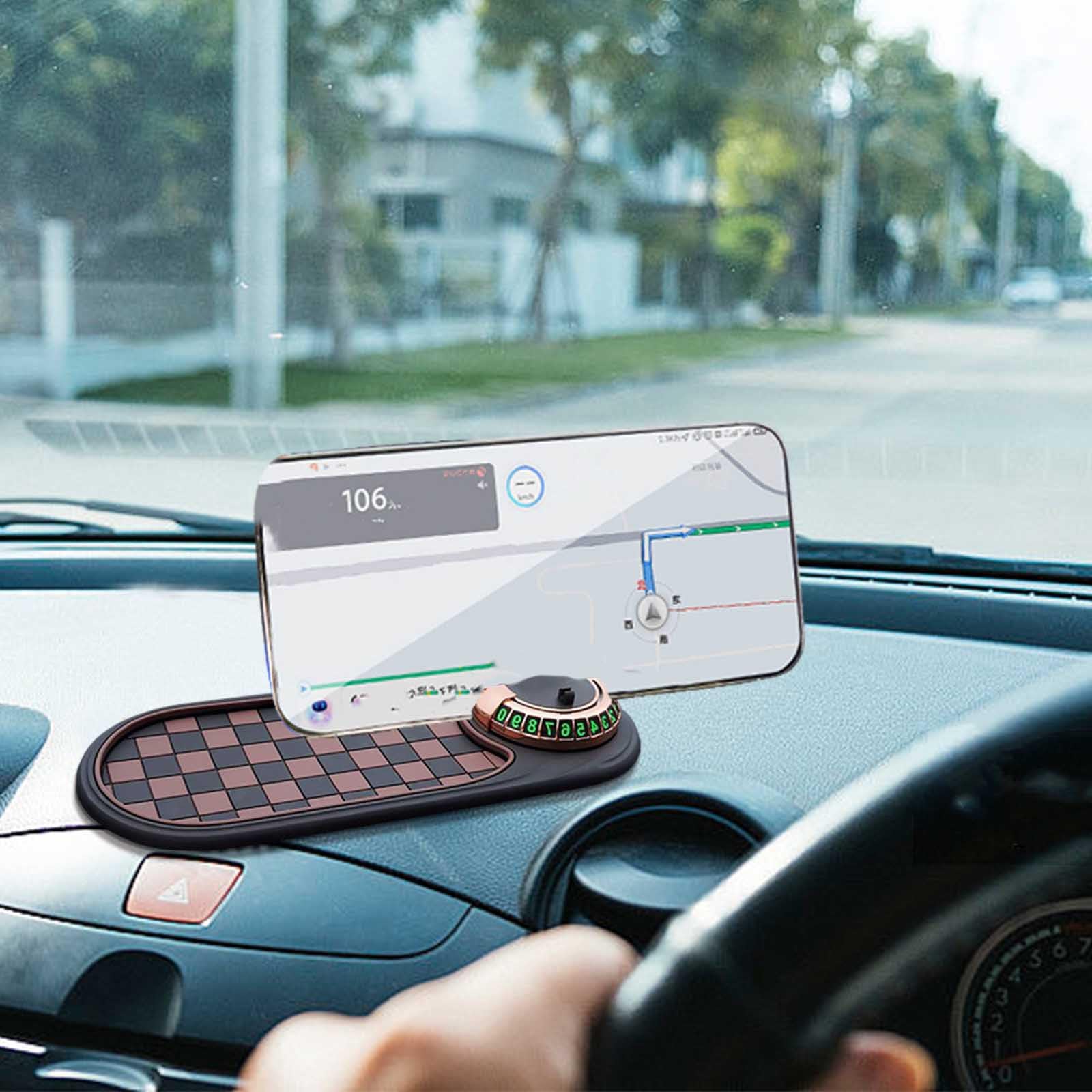 Tappetino Antiscivolo 3 In 1 Per Auto – Supporto Girevole Per Telefono, Display Numero Parcheggio E Portaoggetti Per Occhiali E Chiavi, In Silicone Resistente Al Calore