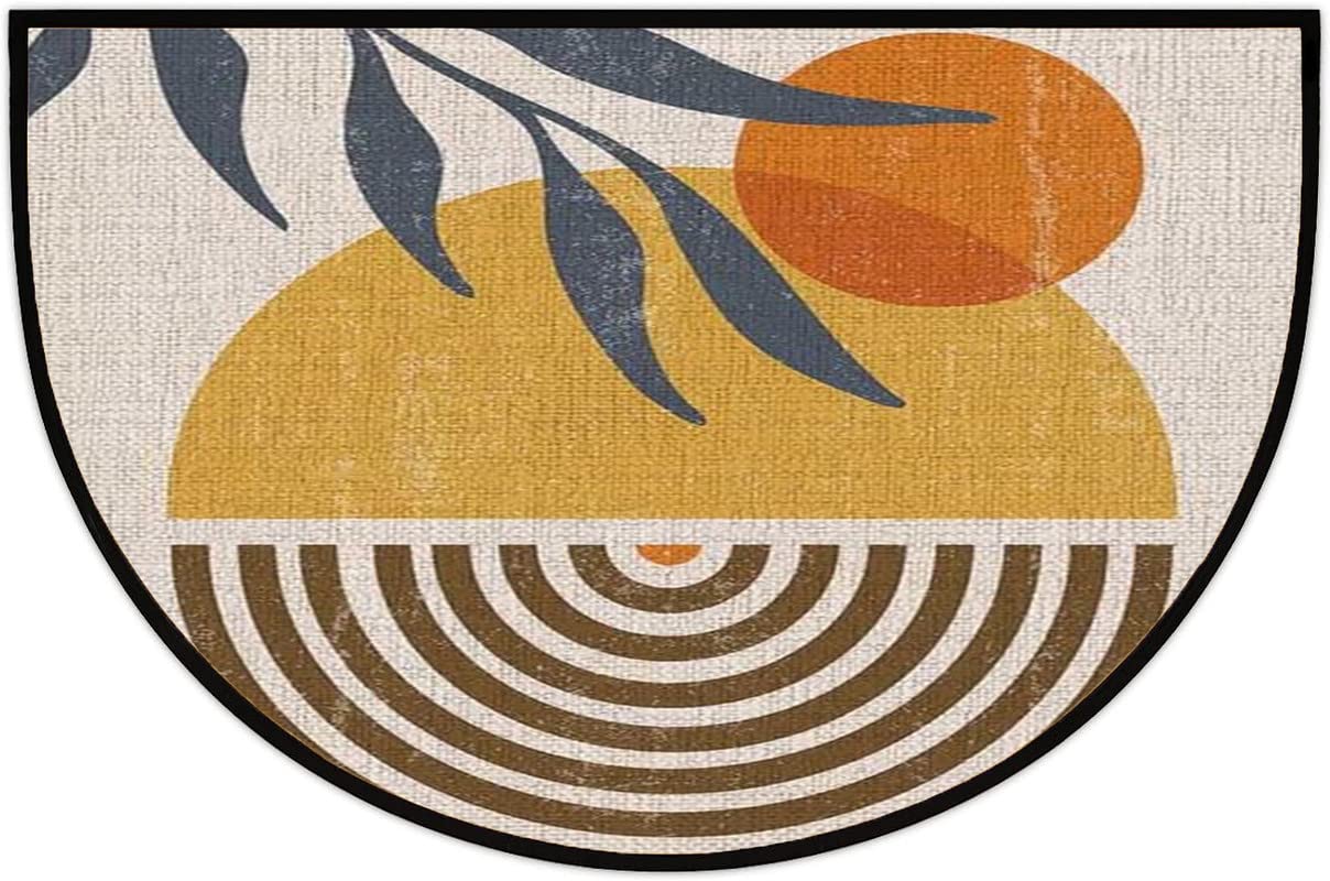 Burnt Orange Sun Geometric Rainbow Sunset Boho Minimalist Half Round Door Mat Outdoor Entrance,for Outside Entry 18x30 in Wear Resistant Semi Circle