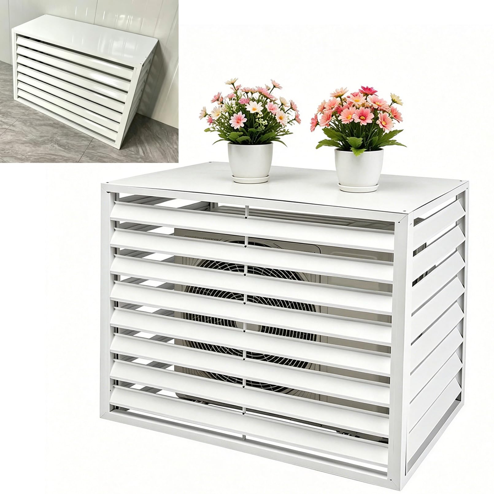 Aluminum Air Conditioner Cover，Aluminum Central Air Conditioner Protection Cover for Outside Units，Outdoor Noise Reduction，Suitable for Outdoor-White C-100 * 70 * 50(1.5p)