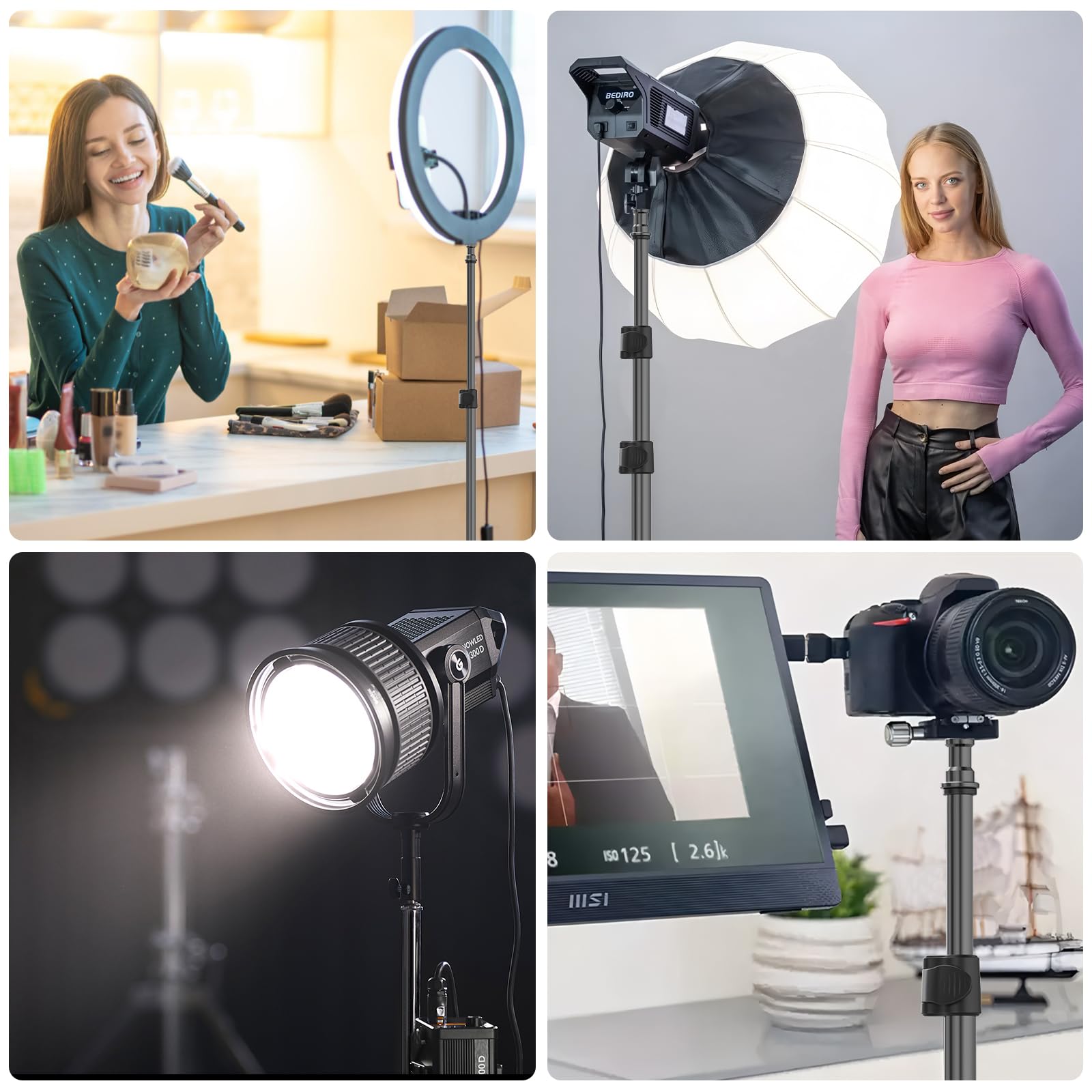 Lichtstativ 44-200cm, Aluminium Light Stand, Licht Stativ 1/4 Zoll, Max Last 6kg