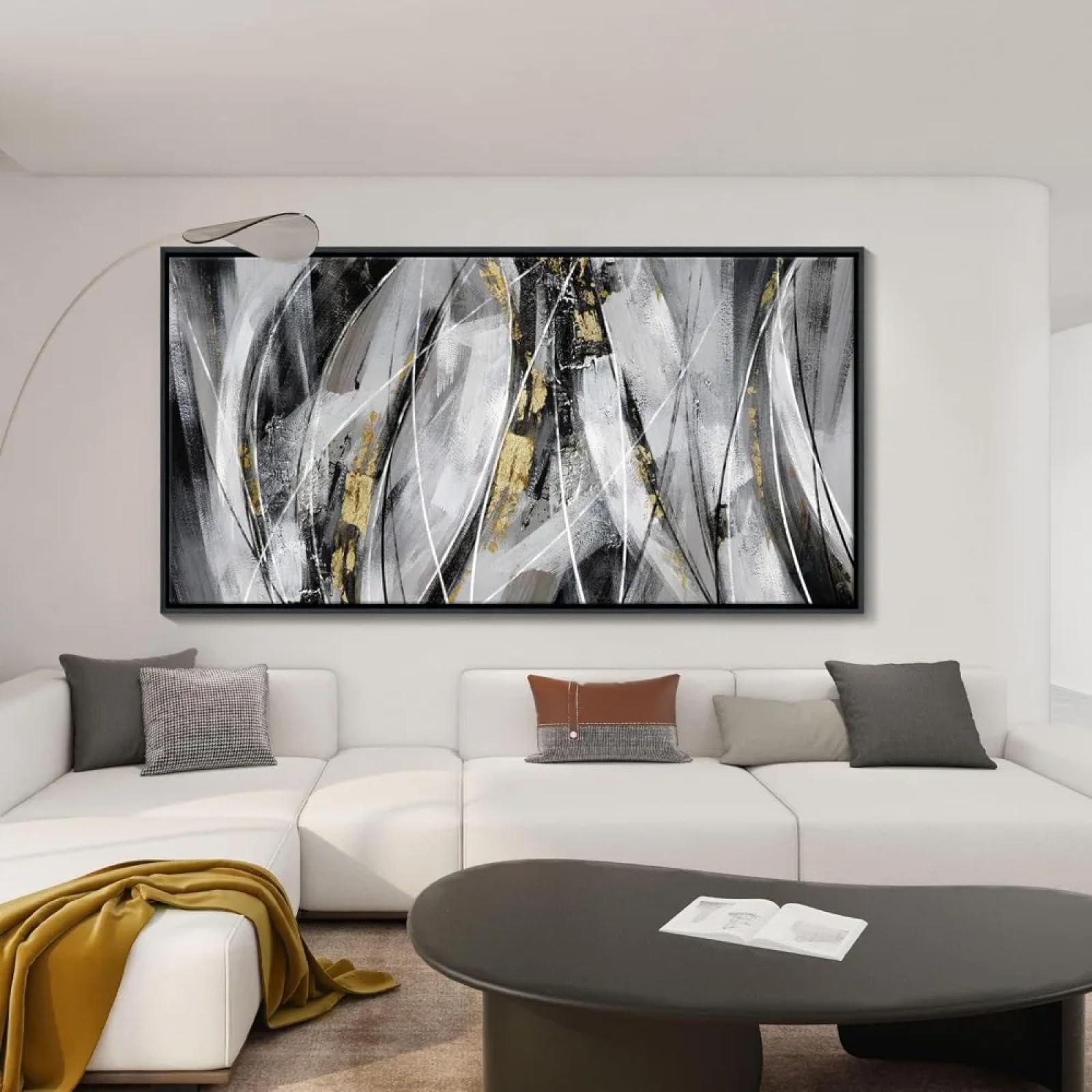 Cuadro en lienzo negro y dorado para dormitorio grande de 90x178cm
