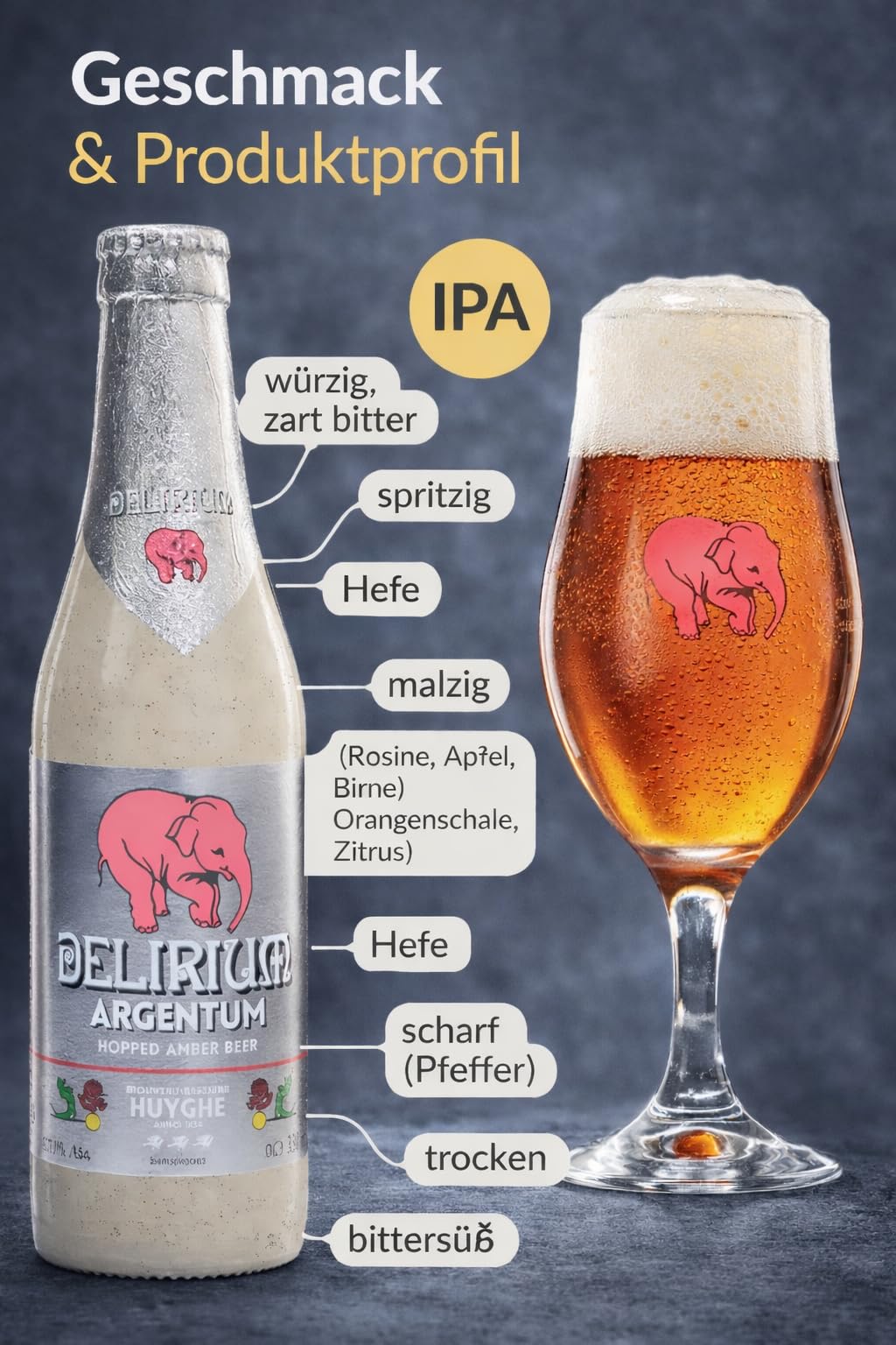 Delirium Argentum IPA Bier 24x 0,33l – Belgische Jubiläumsedition der Brauerei Huyghe – Stark Gehopftes Craft Beer mit 7% Vol – Limitierte Delirium Serie mit Intensivem Aroma & Fruchtigen Hopfennoten