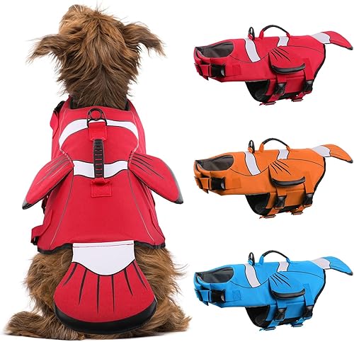 Miniatura 10 de DENTRUN Chaleco salvavidas para perros pequeños, chaleco de natación ajustable Ripstop con asa de rescate, chaqueta de flotación de seguridad de