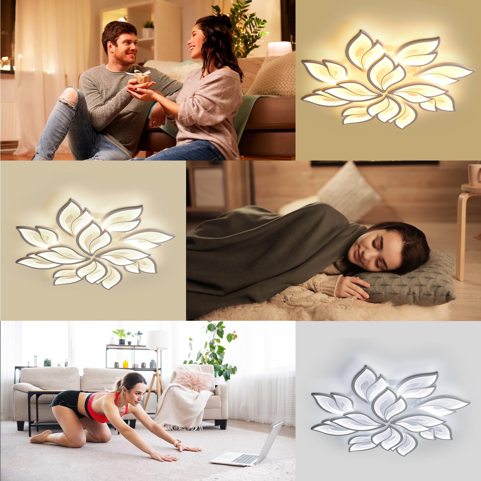 Yuanfenghua Lampadario camera da letto, 80W plafoniera Led soffitto, lampada da soggiorno con telecomando (100 X 10,5 cm)
