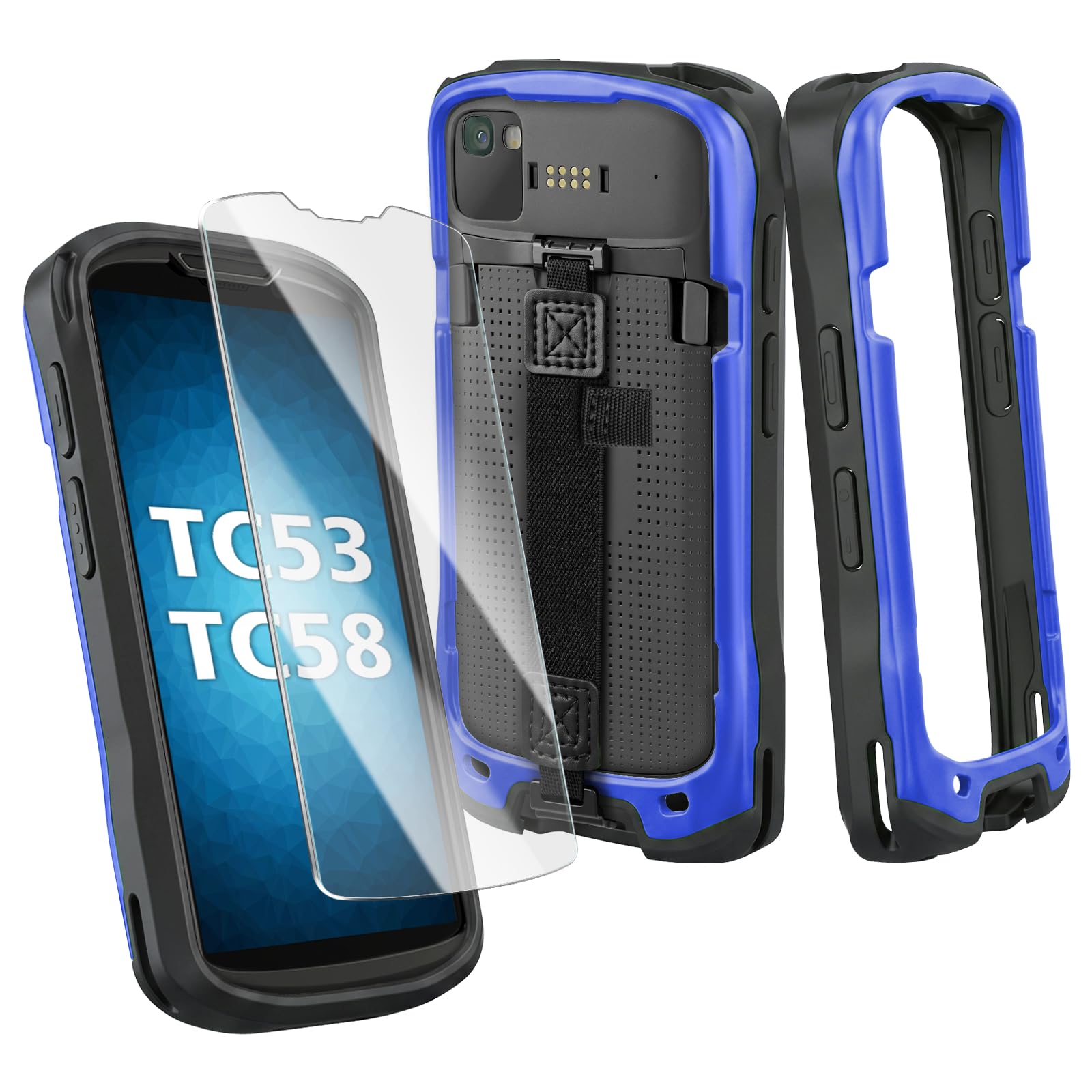 for Zebra TC53 TC58 Protective Case Cover with Handstrap &amp; Tempered Glass