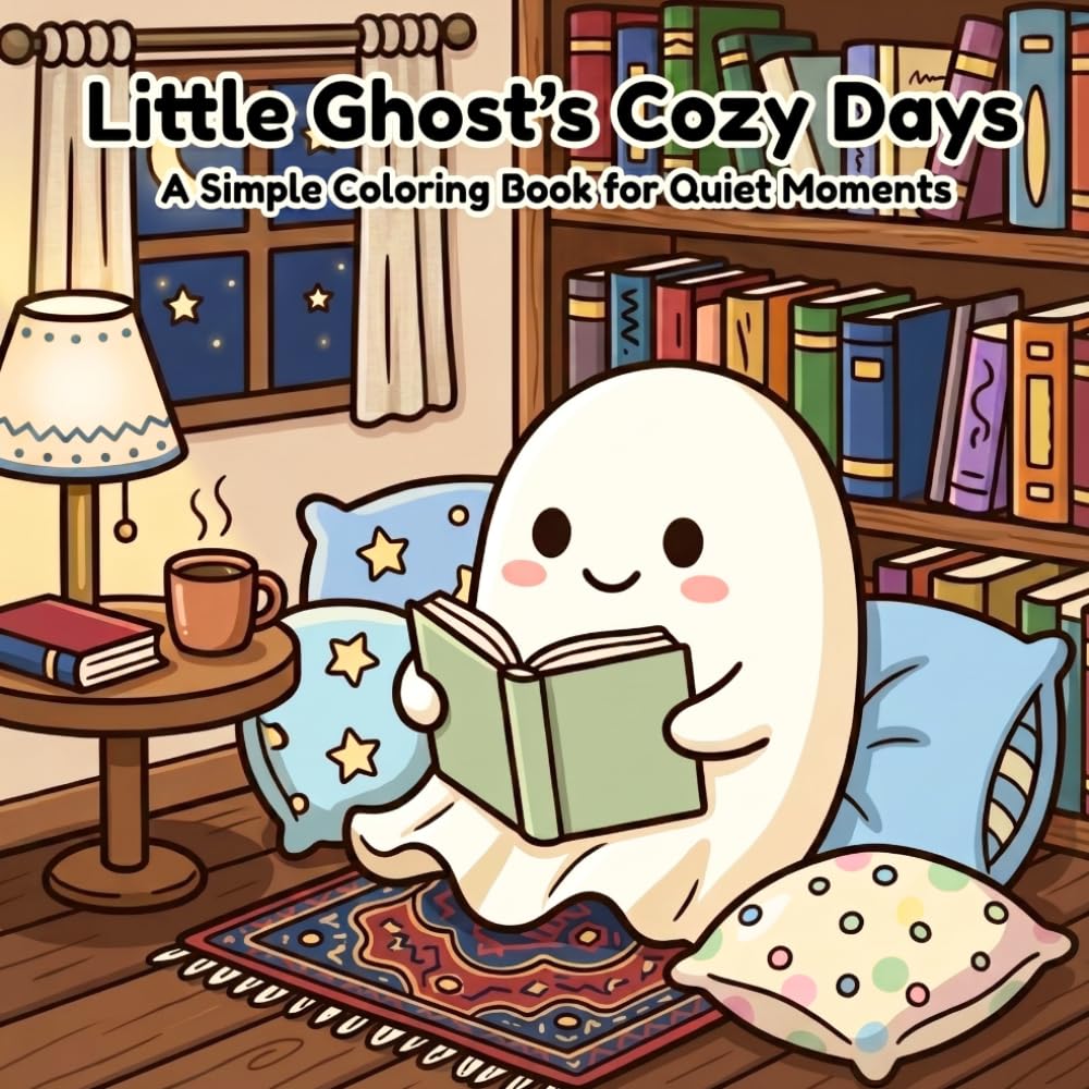 Little Ghost’s Cozy Days: Bold and Simple Coloring Pages with Cute Spooky Scenes, Peaceful Moments, and Relaxing Comfort Vibes