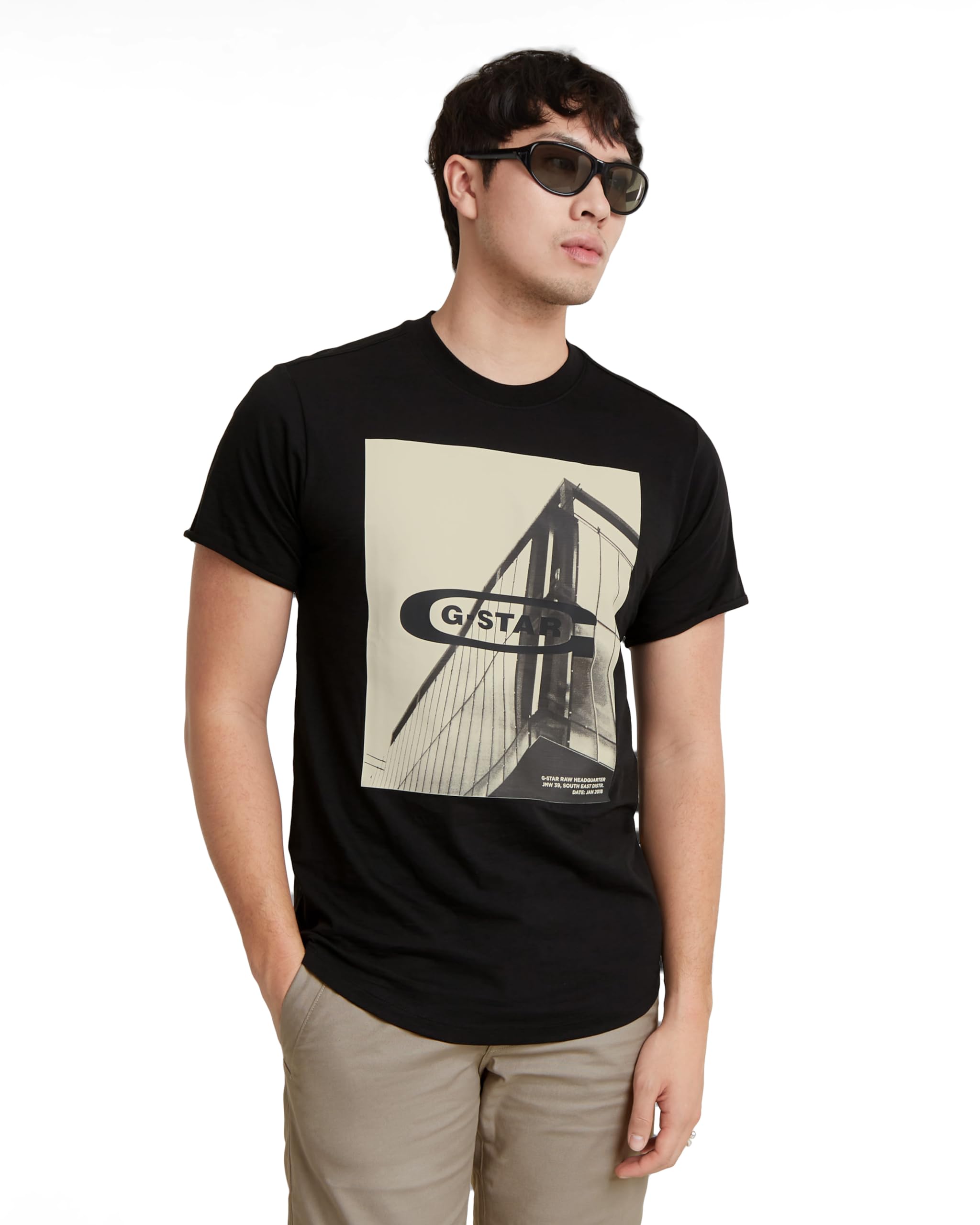G-Star Men's Black (Dk Black D24683-C372-6484) Hq Oldskool Logo Lash T-Shirt, Medium