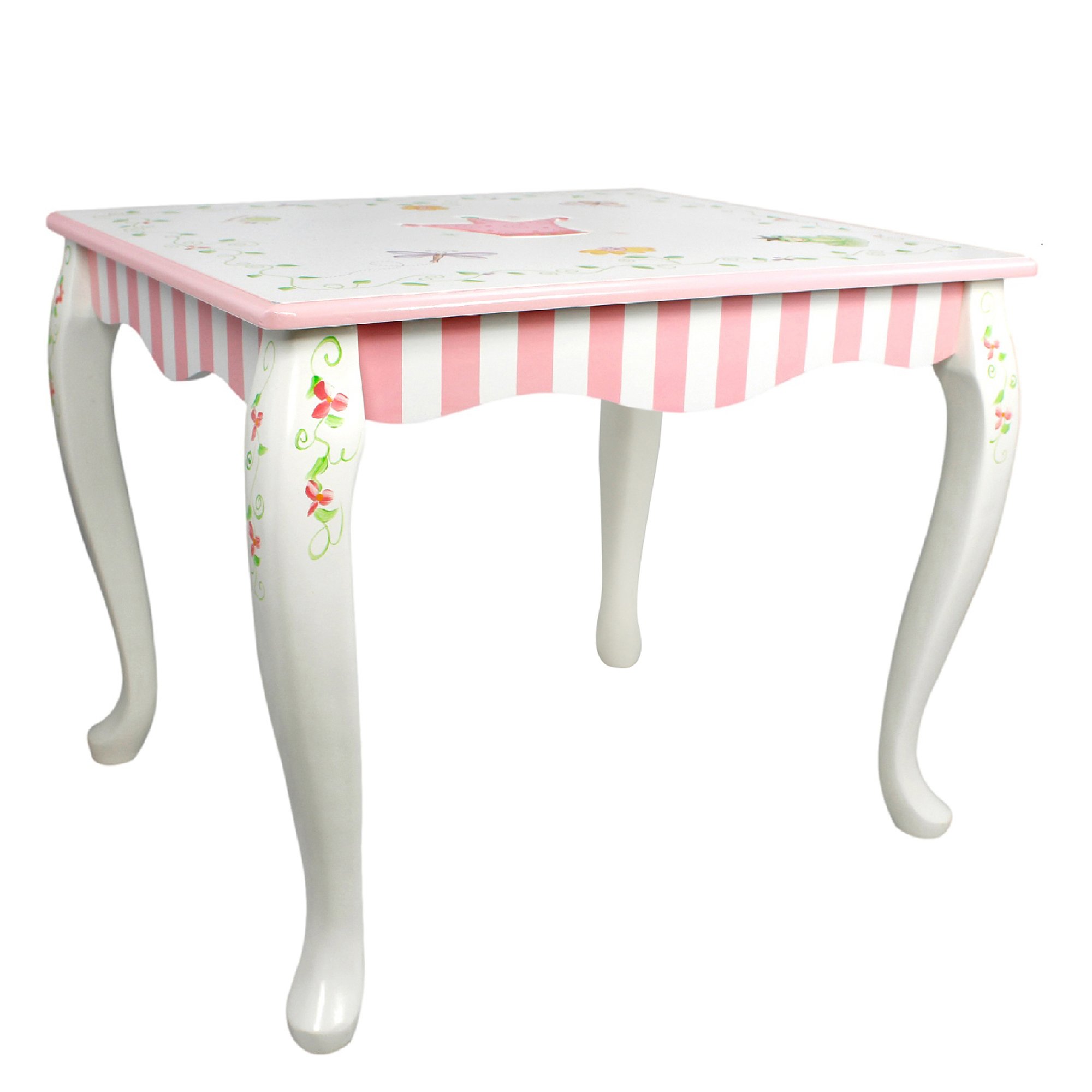 Fantasy Fields - Princess & Frog Thematic Hand Crafted Kids Safe Sturdy Wooden Table and Set of 2 Chairs - Imagination InspiringÂ  Hand Crafted & Hand Painted Details Non-Toxic, Lead Free Water-based Paint - White / Pink
