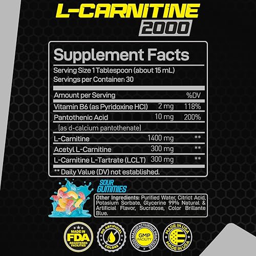 Miniatura 15 de Forzagen L- Carnitina 2000 - L carnitina líquida con vitamina B6 | Acetil L-carnitina | L-tartrato | 30 porciones (ponche de fruta agria)