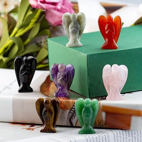 Miniatura 4 de Estatuas de ángel de cristal, 4 piezas de piedras preciosas naturales talladas, bolsillo de ángel guardián de 1.5 pulgadas para curación de reiki,