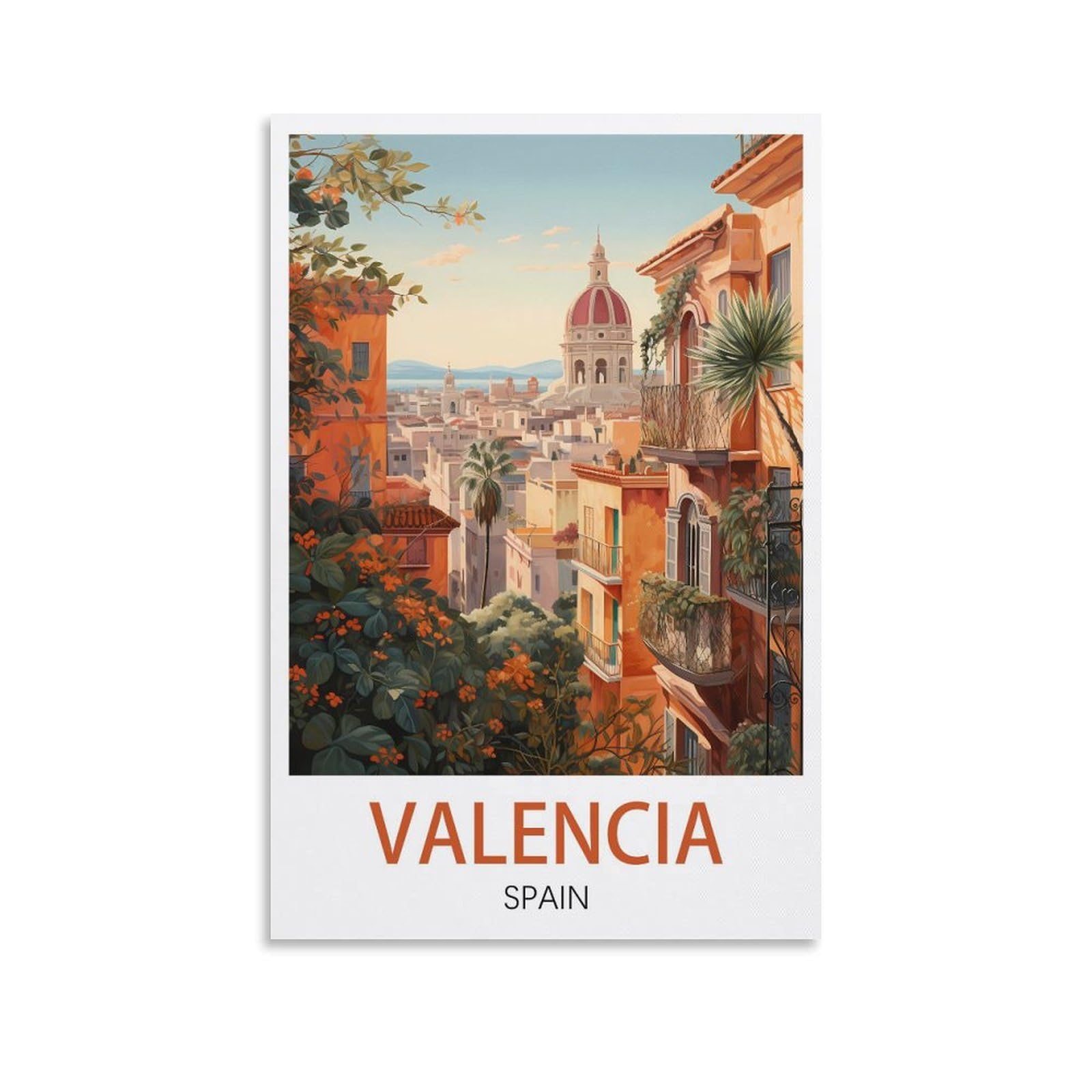 LICHNWW Valencia Spain Vintage Travel Posters 20x30inch(50x75cm) Canvas Print for Living Room, Bedroom, Dorm, Home, Office Wall Decoration