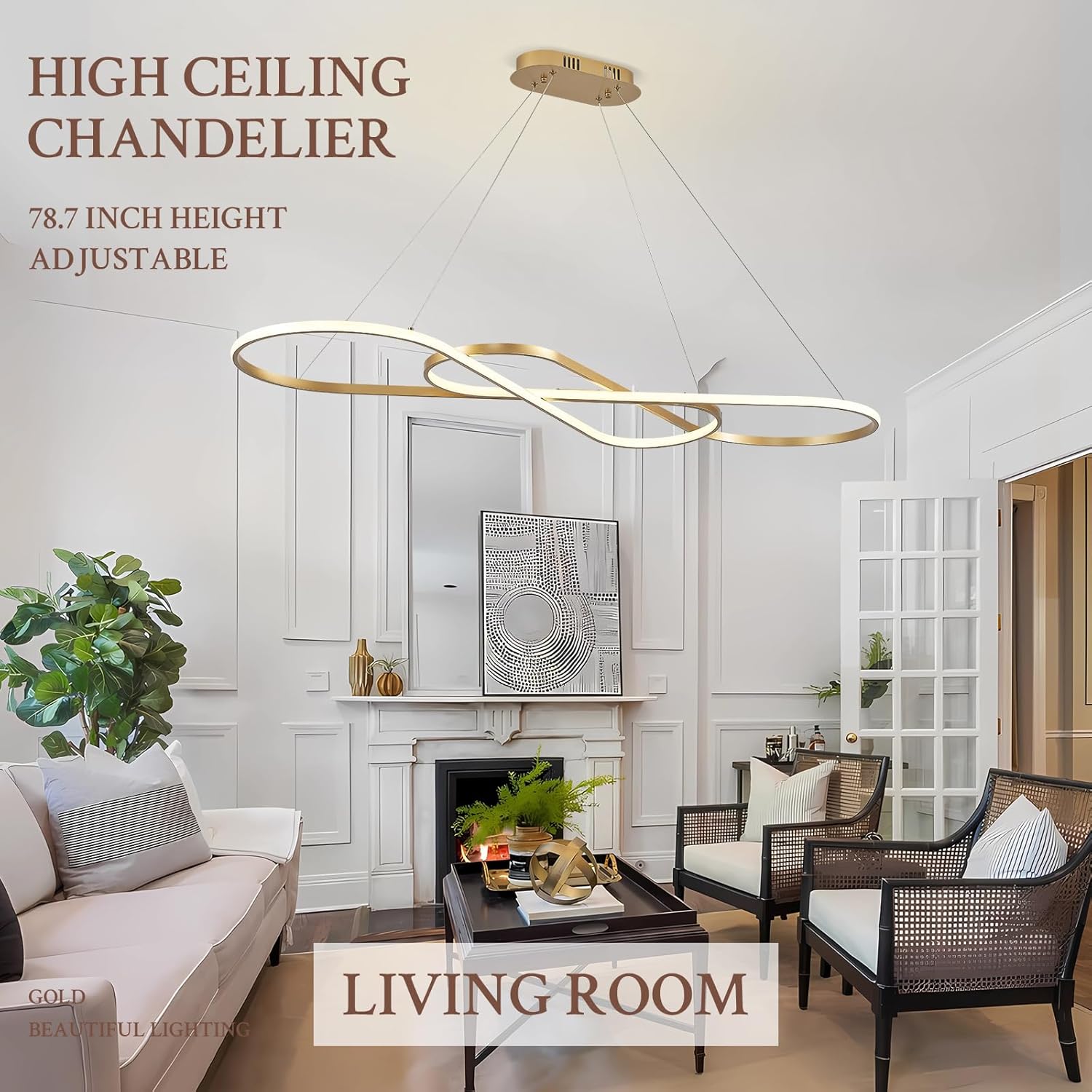 Modern LED Chandelier Gold Dimmable LED Pendant Light for Dining Room Light Fixture Over Table Modern Kitchen Island Lighting High Ceiling with Remote for Living Room(56 Inch, 3000K-6500K)