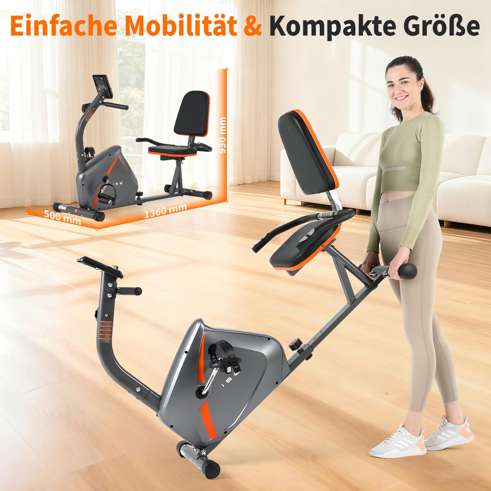 ISE Liegeergometer für Zuhause mit 8 verstellbaren Widerstandsstufen, Ergometer Heimtrainer mit Magnetbremse, Heimtrainer Fahrrad mit Pulssensoren und LCD-Display,Indoor Bike mit Rückenlehne SY-6802
