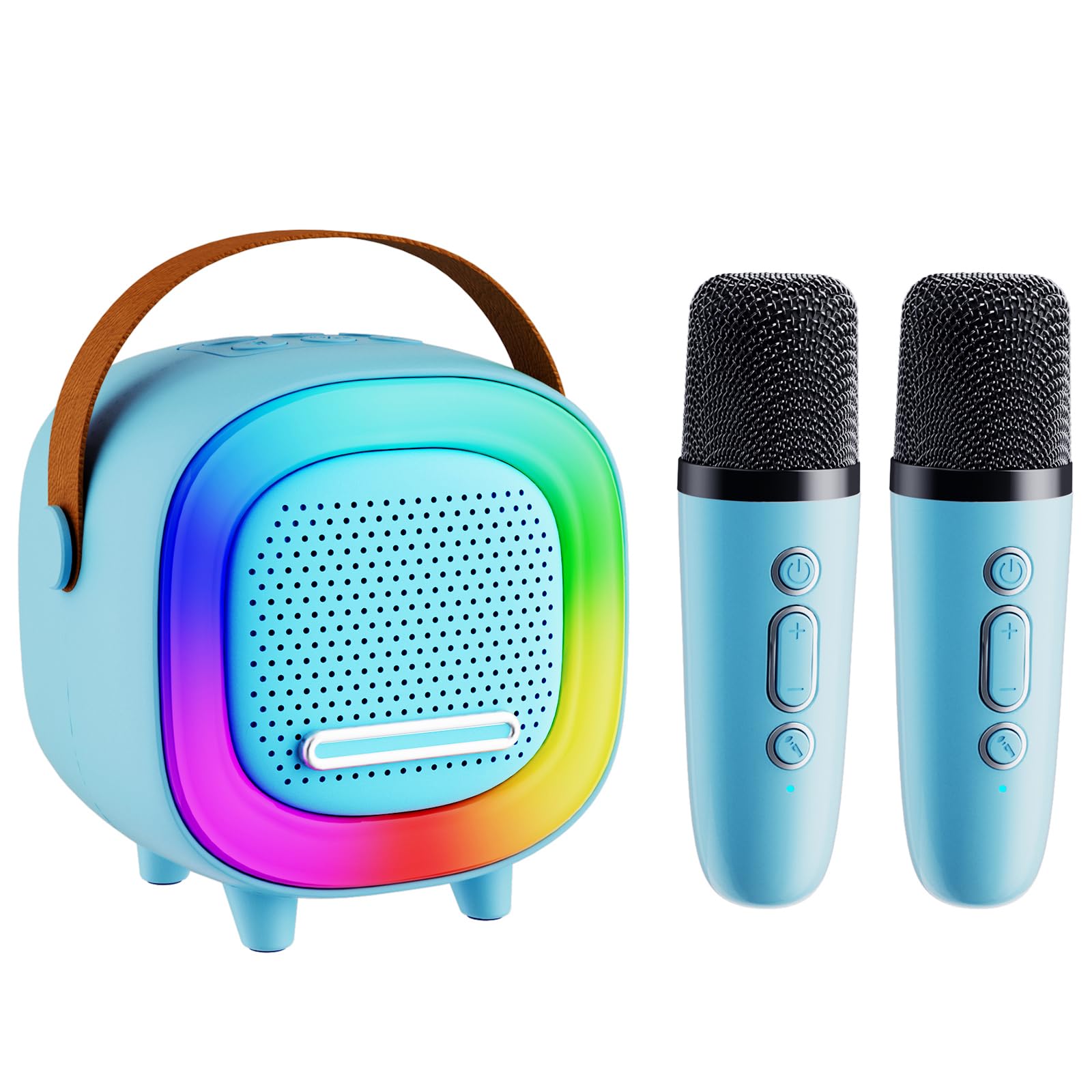 Kids Karaoke Machine Toy for Ages 3-12, Rechargeable Portable Bluetooth Speaker with 2 Wireless Mics, LED Lights Voice Changer, Christmas Birthday Gift for Boys Girls Grandkids