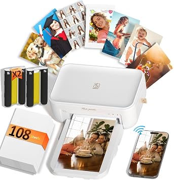 HPRT CP4100 4x6 Photo Printer with 108 Sheets & 2 Ribbons, Full-Color Thermal Dye Sublimation Wi-Fi Printing, Portable Instant Picture Printer for iPhone/Android, AR Video, Fun App, Home Use, White