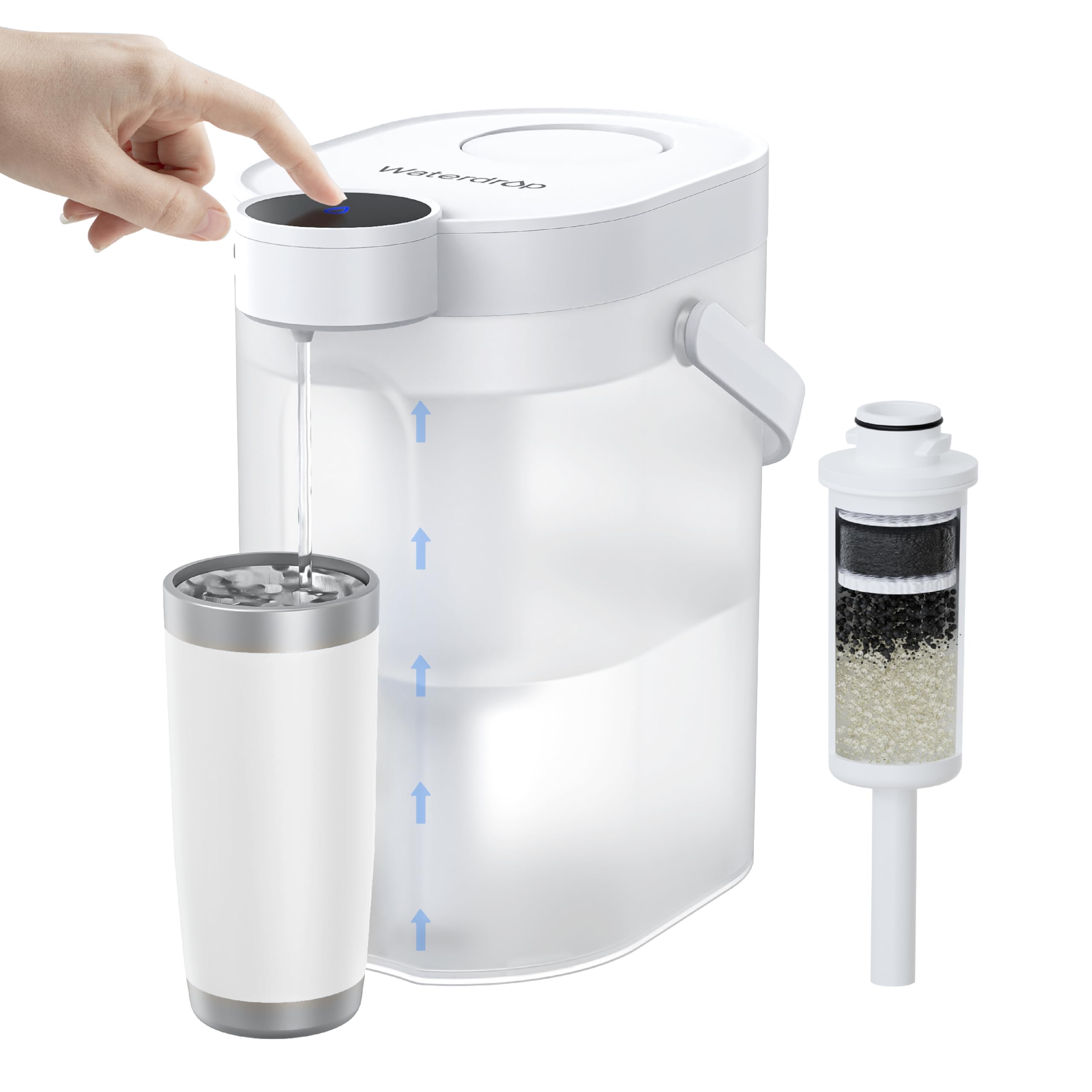 Waterdrop FreshTaste 𝐀𝐝𝐨𝐮𝐜𝐢𝐫 𝐥'𝐄𝐚𝐮 Carafe Filtrante Électrique, Distributeur de Filtre à Eau Instantané 4L pour Réfrigérateur, Réduit Chlore, Plomb, Cuivre, Purifie, Blanc (Filtre: WD-EWFS)