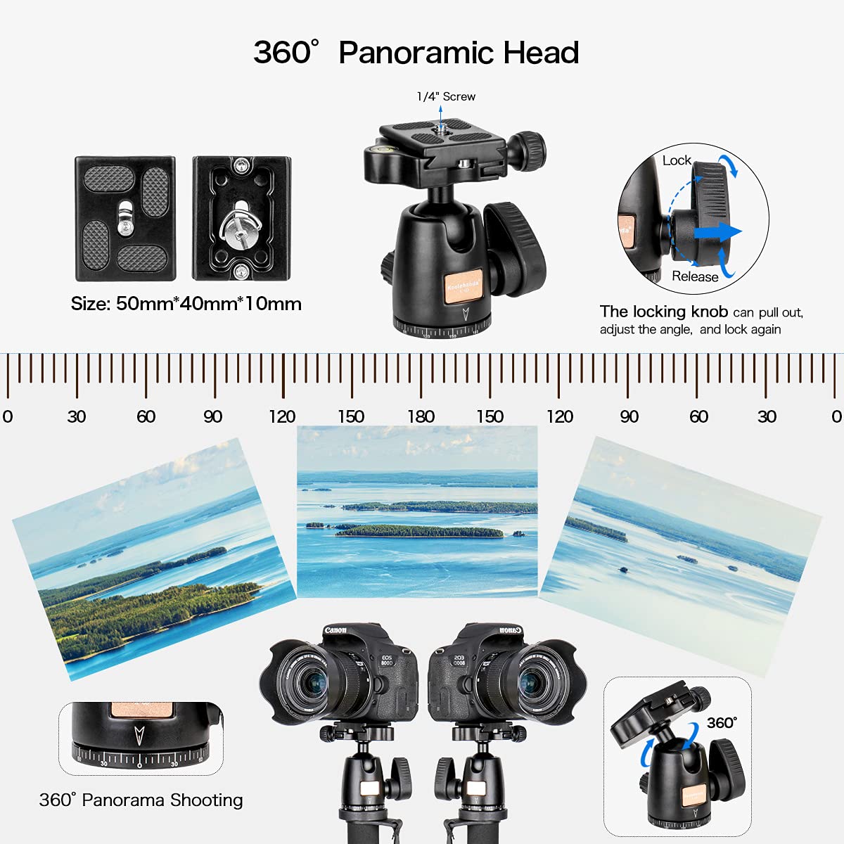 Koolehaoda camera alluminio monopiede con tre piedi base supporto & k-09 Ballhead per fotocamere DSLR Canon Nikon. esteso max altezza: 175,3 cm.