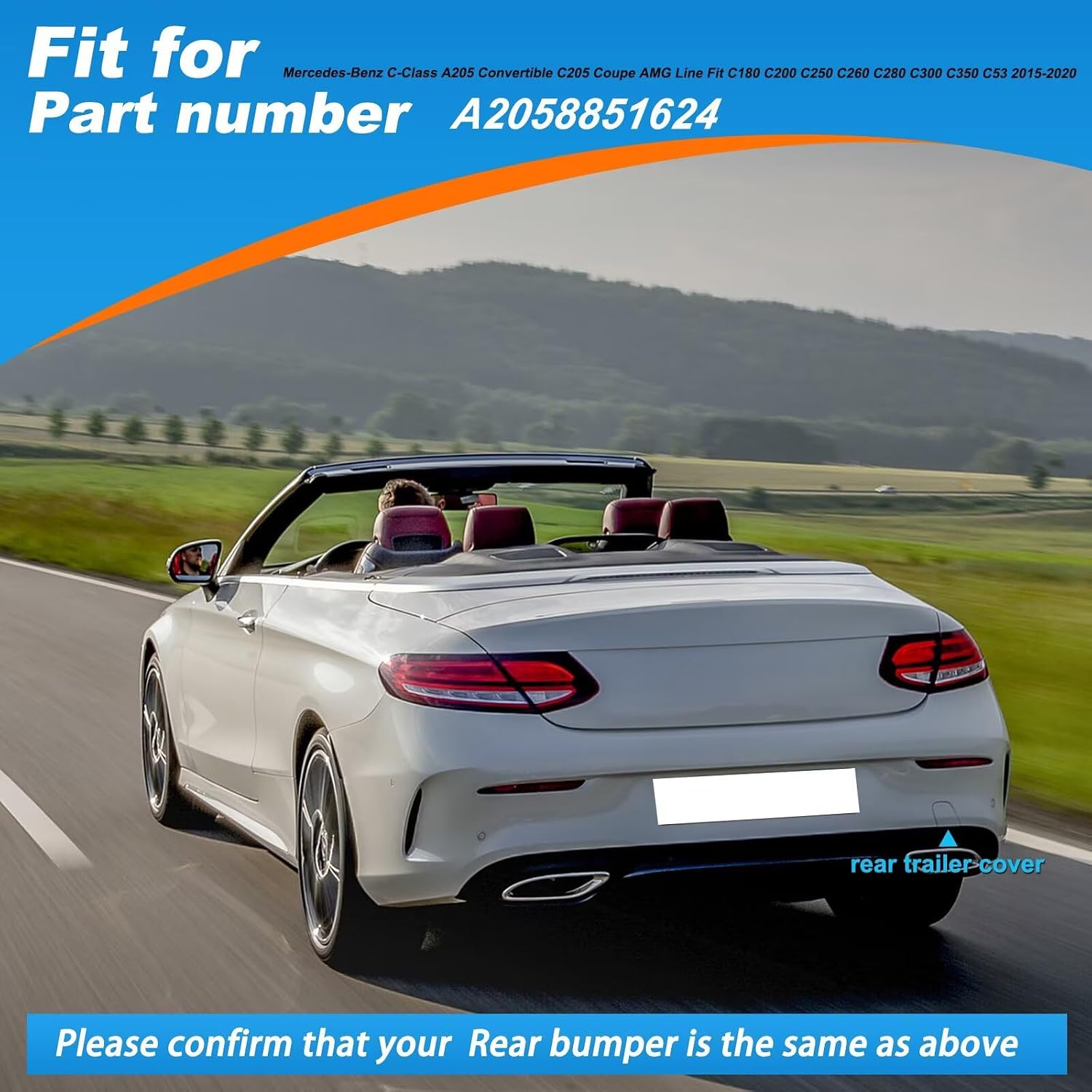 Car Rear Bumper Tow Hook Cover Cap Towing Eye Fit for Mercedes-Benz C-Class A205 Convertible C205 Coupe AMG Line Fit C180 C200 C250 C260 C280 C300 C350 C53 2015-2020 A2058851624(White)