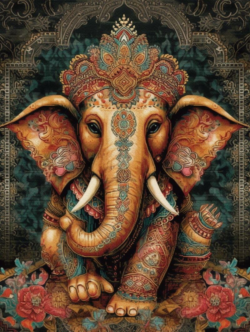 Generic Indian Ganesh Cross Stitch Kits for Beginners Stamped Cross-Stitch Supplies Needlework DIY 11CT 3 Strands Cotton Thread Printed DIY Needlepoint Kits 50×40cm (YP71), FIF-CUCROSS 325A71