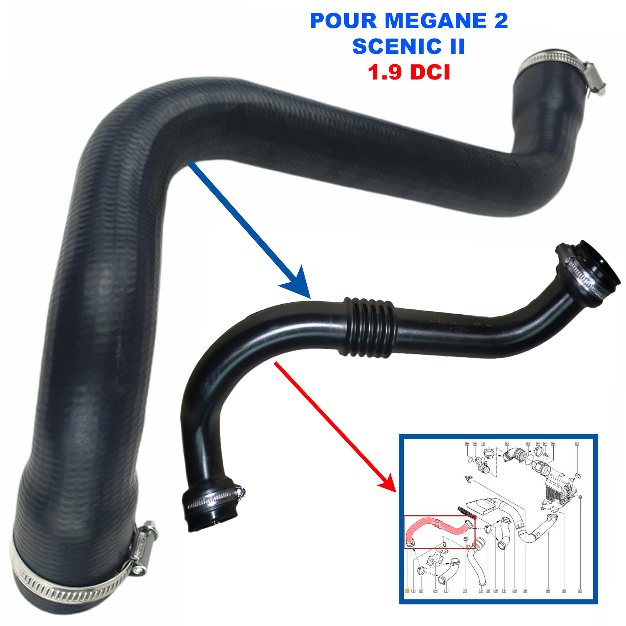 Tuyau Raccord Tube Durite de Turbo Turbocompresseur Intercooler compatible pour GRAND SCÉNIC II SCÉNIC II 1.9 DCI - 8200658187 8200363471