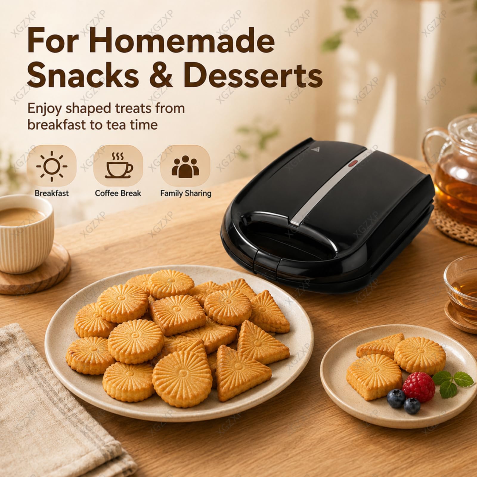Macchina per Biscotti alle Noci, per Mini Ciambelle, con Riscaldamento su Entrambi I Lati E Superficie Antiaderente, Permette di Preparare 4 Diverse Forme di Pancake, per Biscotti, Snack E