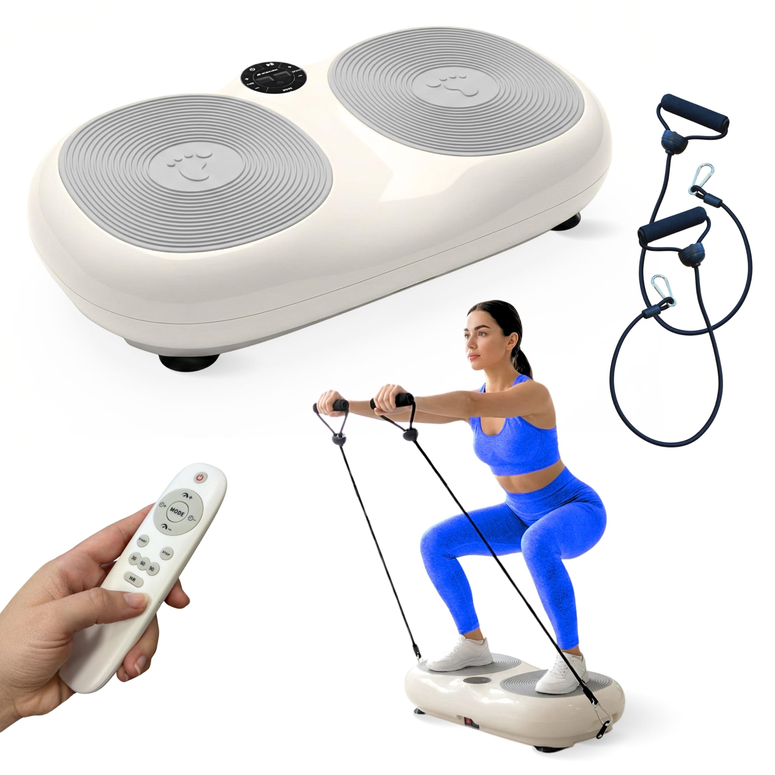 Mobiclinic®, Płyta Wibracyjna, 99 Niveaux de Vitesse, avec Élastiques, 9 Programmes Automatiques, 200 W, Jusqu'à 150 kg, Écran Numérique et Télécommande, Karol