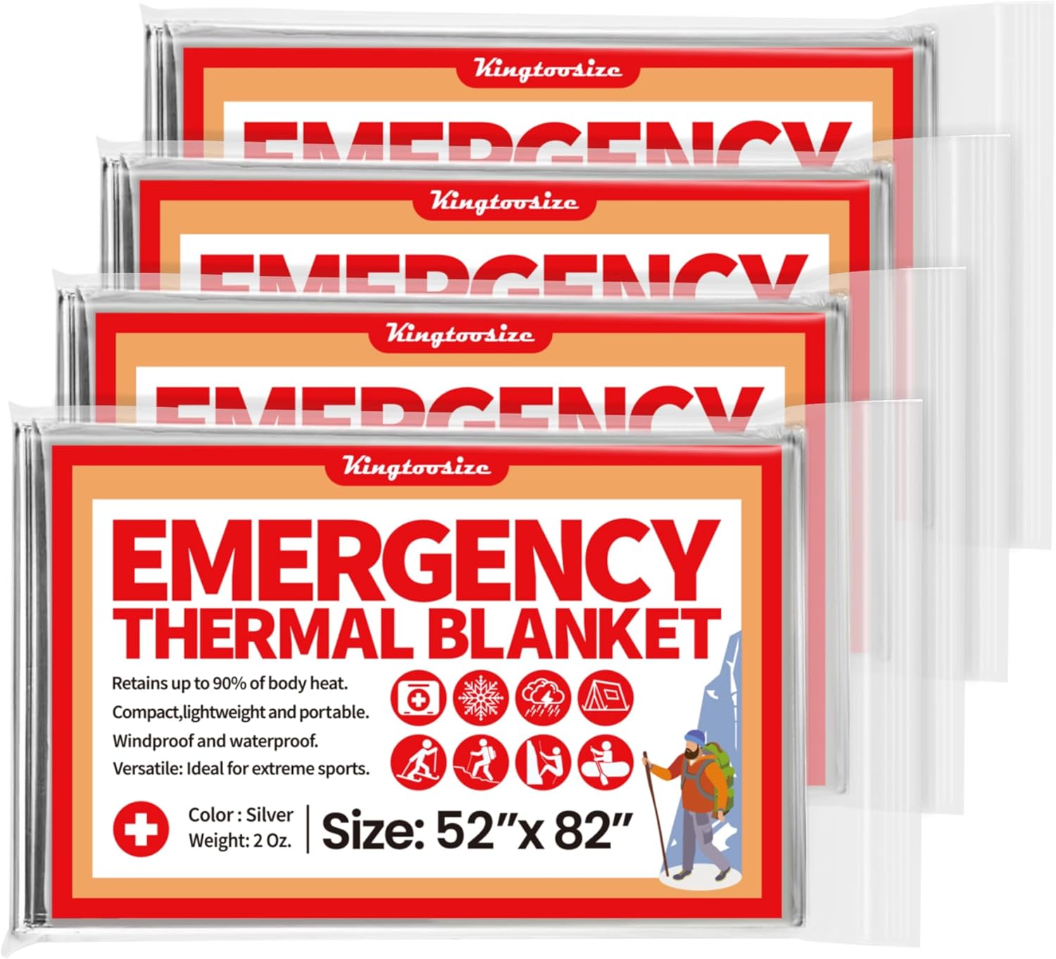 Emergency Thermal Blanket, 4-Pack, Mylar Space Blanket Survival Kit Emergency Thermal Blanket, 4-Pack, Mylar Space Blanket Survival Kit