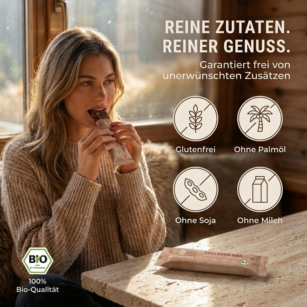 Kollagen Riegel High Protein Bar Almond Chocolate 12x55g - High Protein Low Sugar Proteinriegel + Palmölfrei (Mandel-Schoko) Protein Riegel 12 Pieces