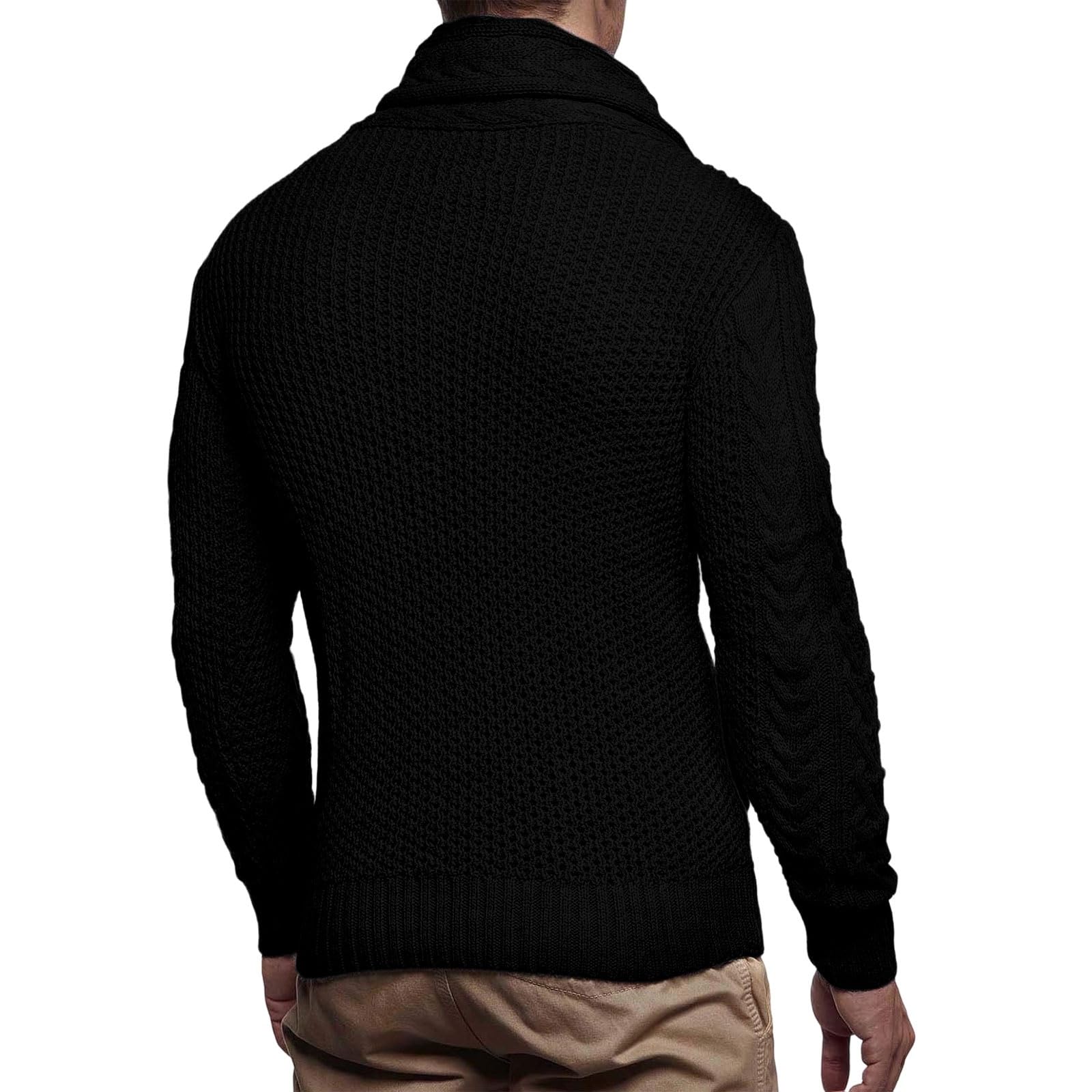 Greabuy Suéter de punto trenzado para hombre, cuello alto, térmico, cálido, con cremallera, casual, a la moda, cuello alto, ropa de invierno