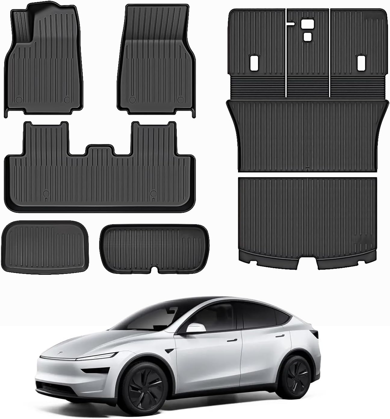 Floor Mat for 2025-2026 New Model Y Juniper 7PCS Full Set Floor Mats with Front Rear Cargo Liner & Second Row Seat Back Mats & Anti-Scratch Rear Bumper Guard Mats Interior Accessories 2025 New Model Y Juniper Floor Mat