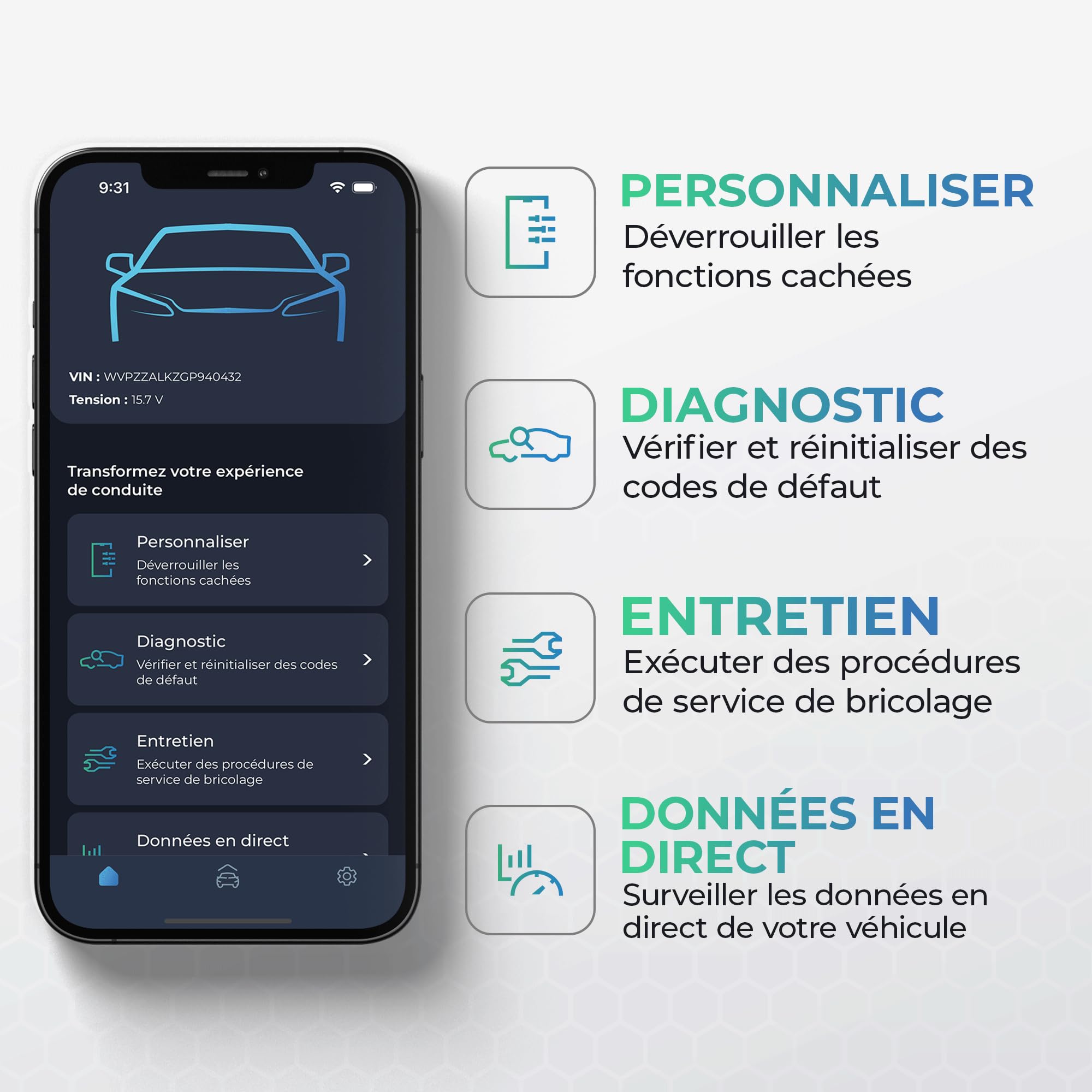 Carista OBD- Lecteur Bluetooth: Diagnostics, personnalisations, Outils d'entretien et données en Direct (Abonnement requis)