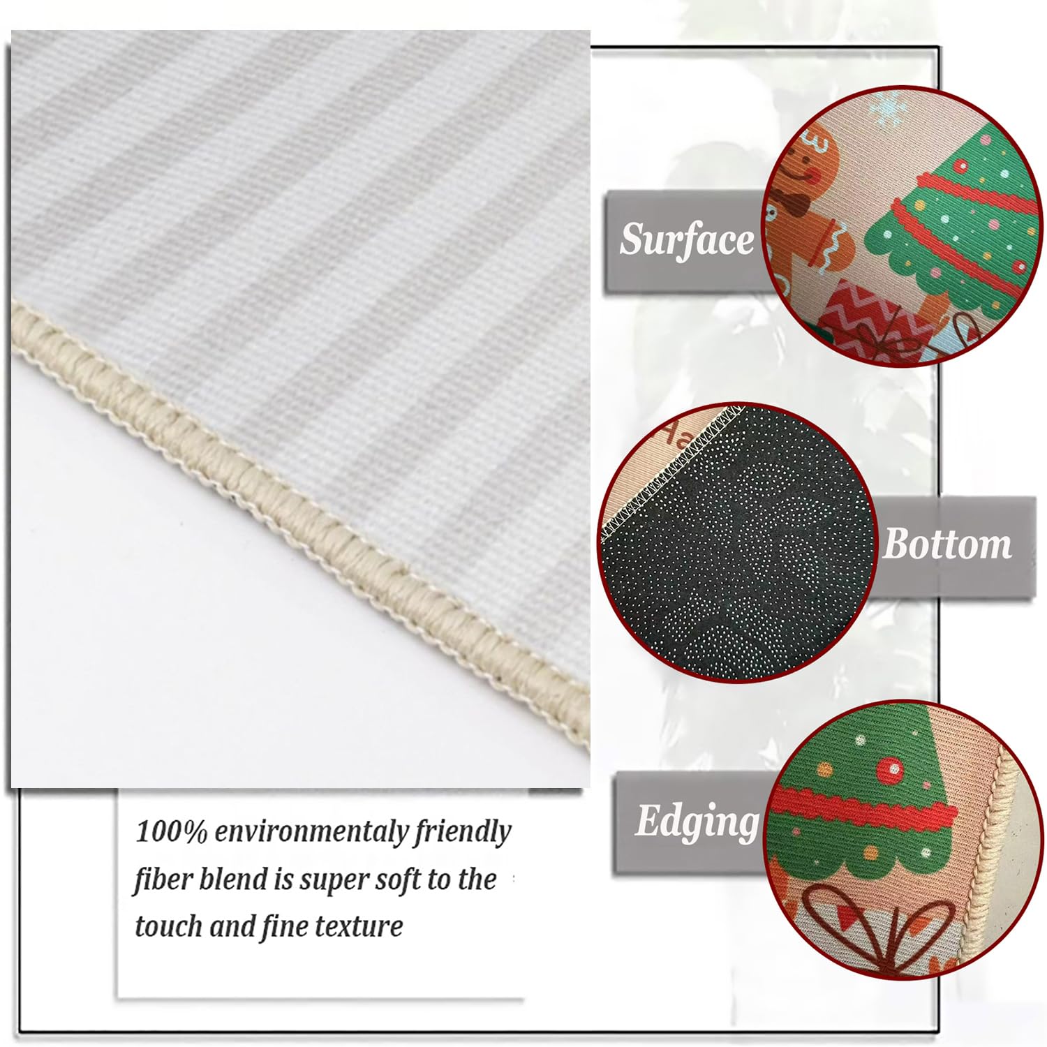 Alfombra Beige Salon Navideña,Alfombra Antideslizante Cocina de Navidad,con Diseño de Campana,Árbol de Navidad y Alce,Grande Alfombras Lavables para Dormitorio Comedor Entrada,B,80x120cm