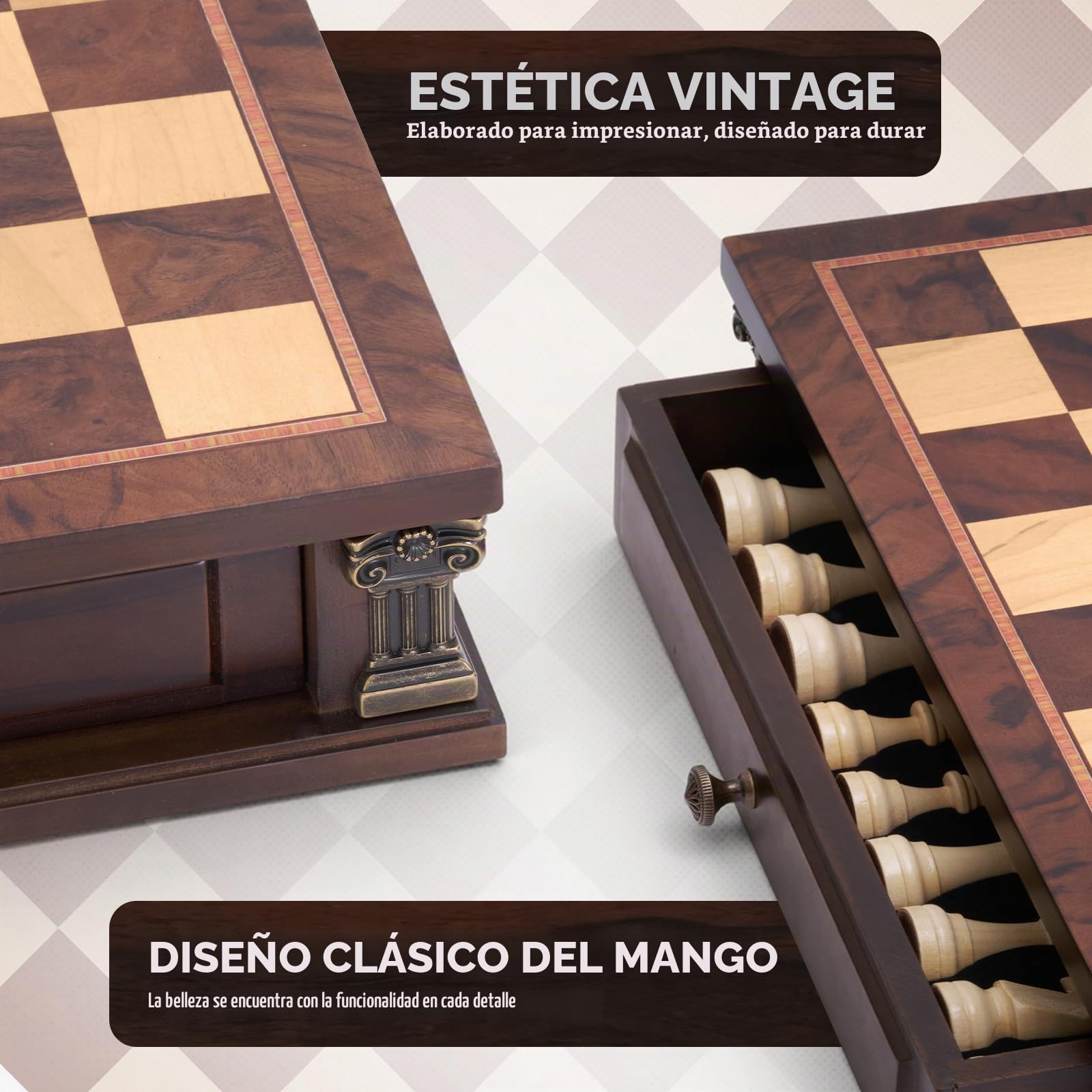 Peradix Juego de ajedrez magnético con 2 cajones de almacenamiento integrados, juegos de mesa de estrategia de madera de 15 pulgadas, 2 reinas extra, juego de ajedrez magnético de lujo para adultos