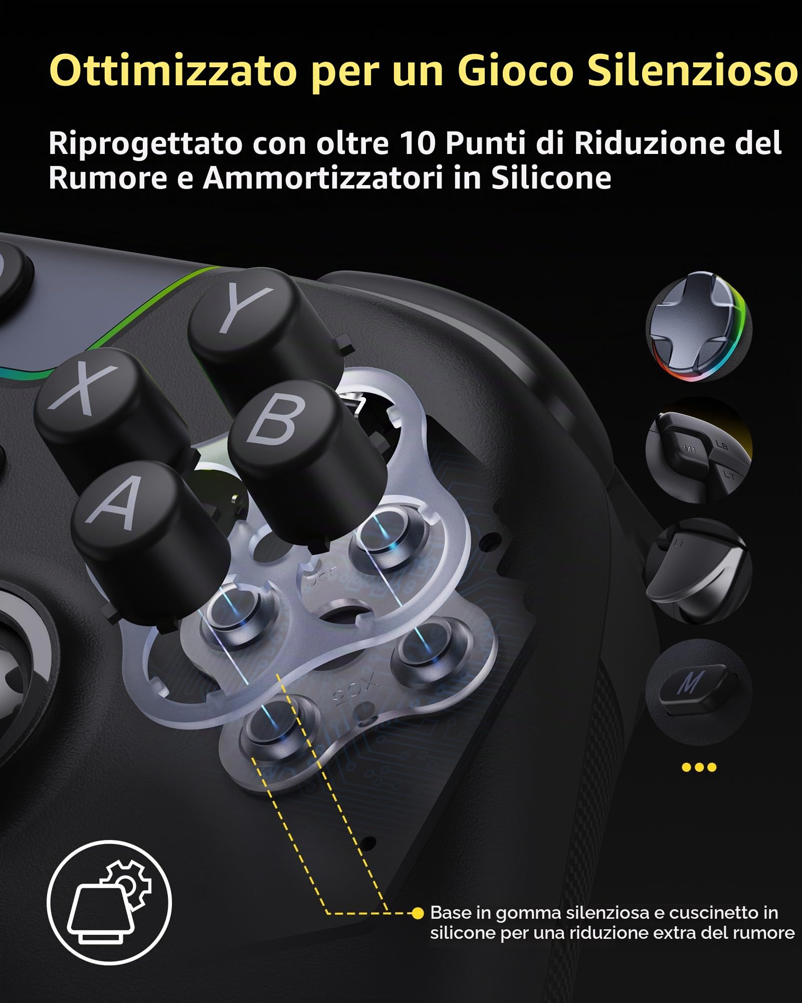 EasySMX X05Pro Controller PC Wireless con Base di Ricarica, 1000Hz, Joystick Hall, Tasti Silenziosi, Grilletti 2 Stadi, D-Pad 8 vie, 1000mAh, 2 Posteriori Programmabili, PC/Switch/Android/iOS – Nero.