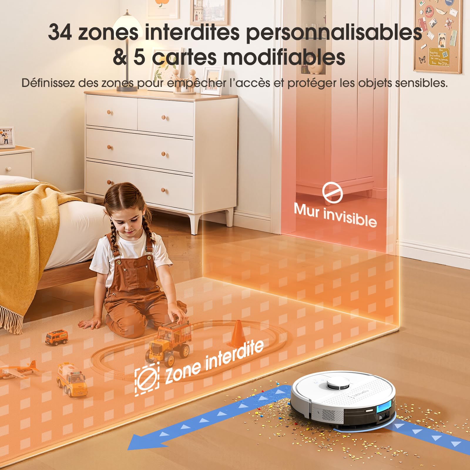 Lubluelu Robot Aspirateur Laveur 5000Pa 3 en 1, Aspirateur Robot Mise à Niveau, LiDAR Laser, 5 Carte Sauvegardable +24 Zones Interdites Modifiables, pour Poils d'animaux, Sols (Blanc)