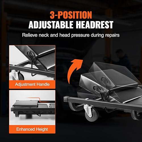 Miniatura 3 de Happybuy Enredadera mecánica de garaje de 40 pulgadas, capacidad de 300 libras, enredadera rodante automotriz con 6 ruedas y reposacabezas acolchado