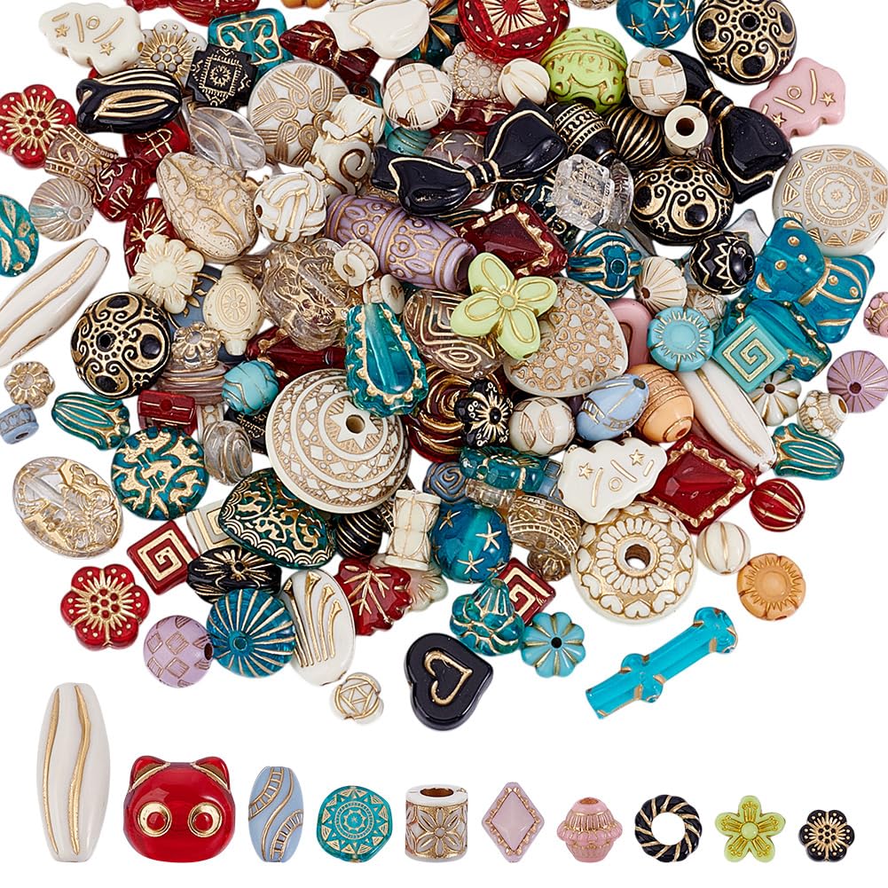 Circa 108Pcs Assortiti Ceca Perline Stili Misti Ceca Perle di Vetro Distanziale Casuale Perle allentate per Bracciali Collane Orecchini Gioielli Fare Foro: 1.2-7.5mm