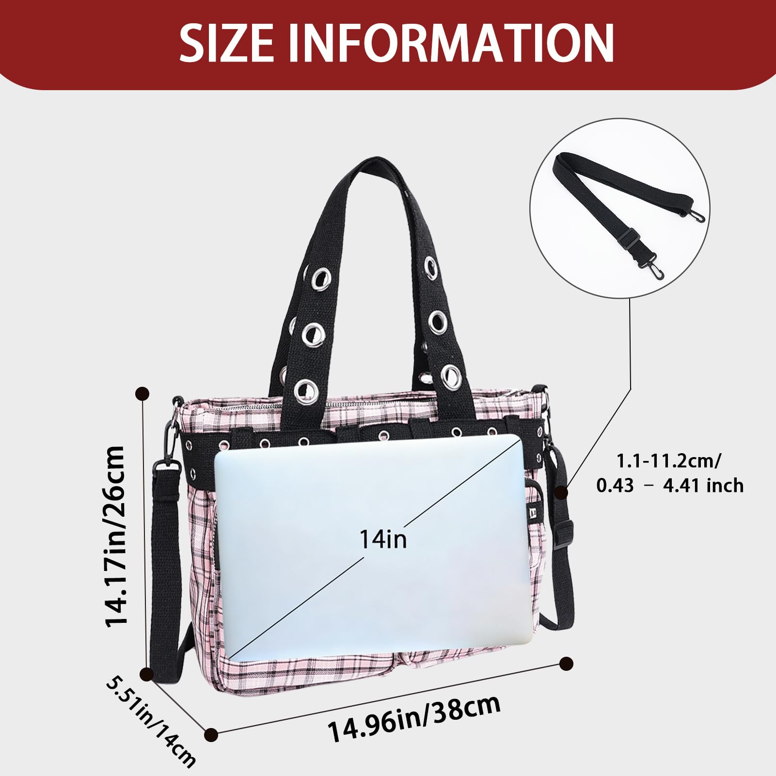Bolso de bandolera para mujer Bolso de mano gótico Y2K Bolso de hombro de diseño de cuadros Gran capacidad Oficina Trabajo Viaje Compras Duradero