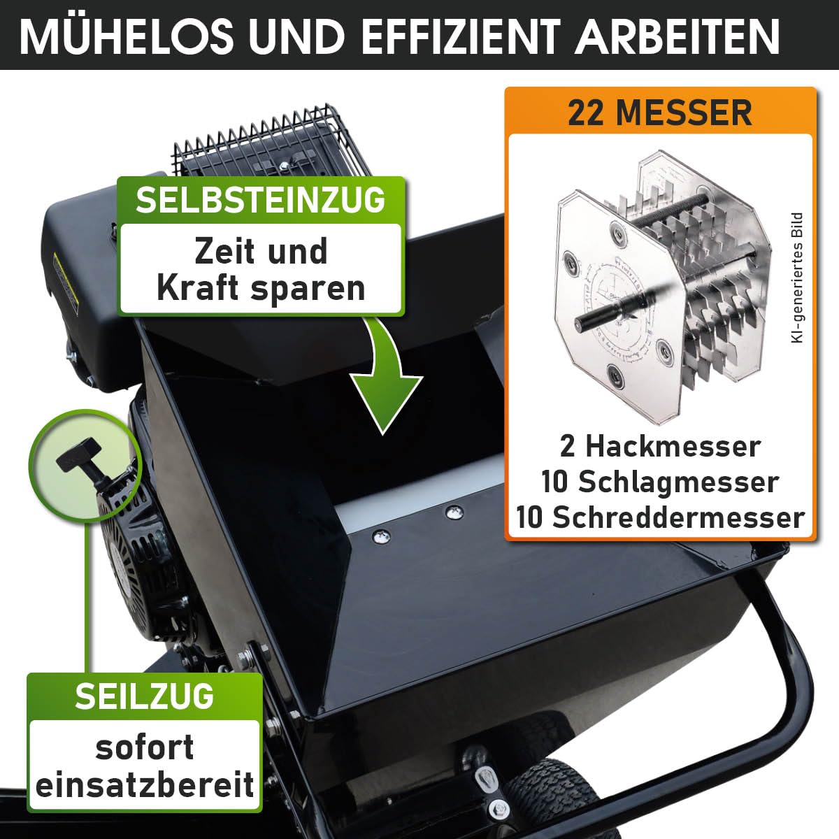 BRAST Häcksler Schredder Gartenhäcksler Benzin | 5,2kW(7PS) - 11kW(15PS) | 2 Modelle | TÜV geprüft | Aststärke bis zu 102mm | 2 Messersysteme mit 22 Messer | Deichsel & Griff