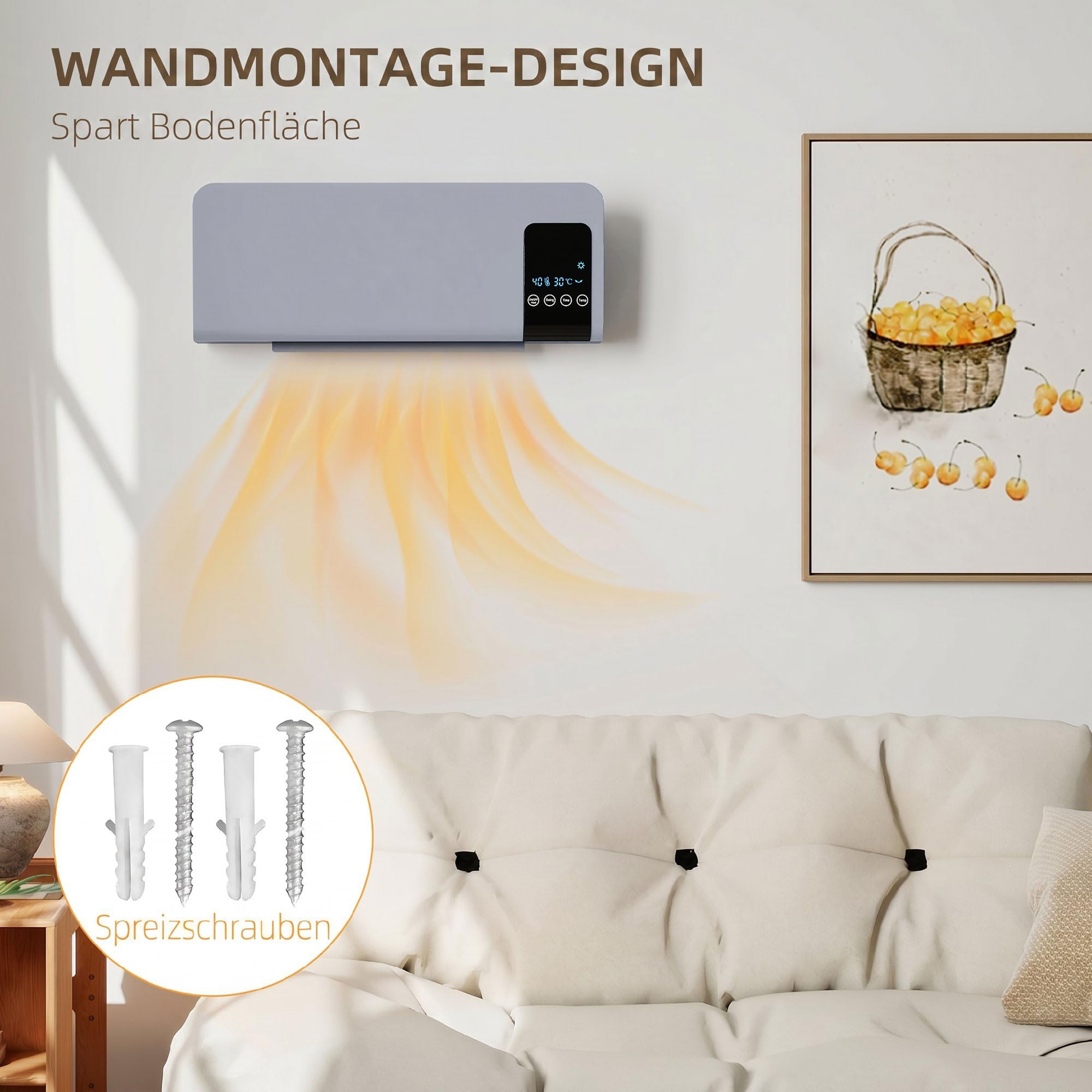 HOMCOM Nagrzewnica ceramiczna do montażu ściennego 2000W do biura szary