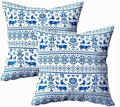 Juego de 2 fundas de almohada de 18 x 18 pulgadas, patrón azul marino y blanco, funda de almohada cuadrada para cojín de exterior, diseño