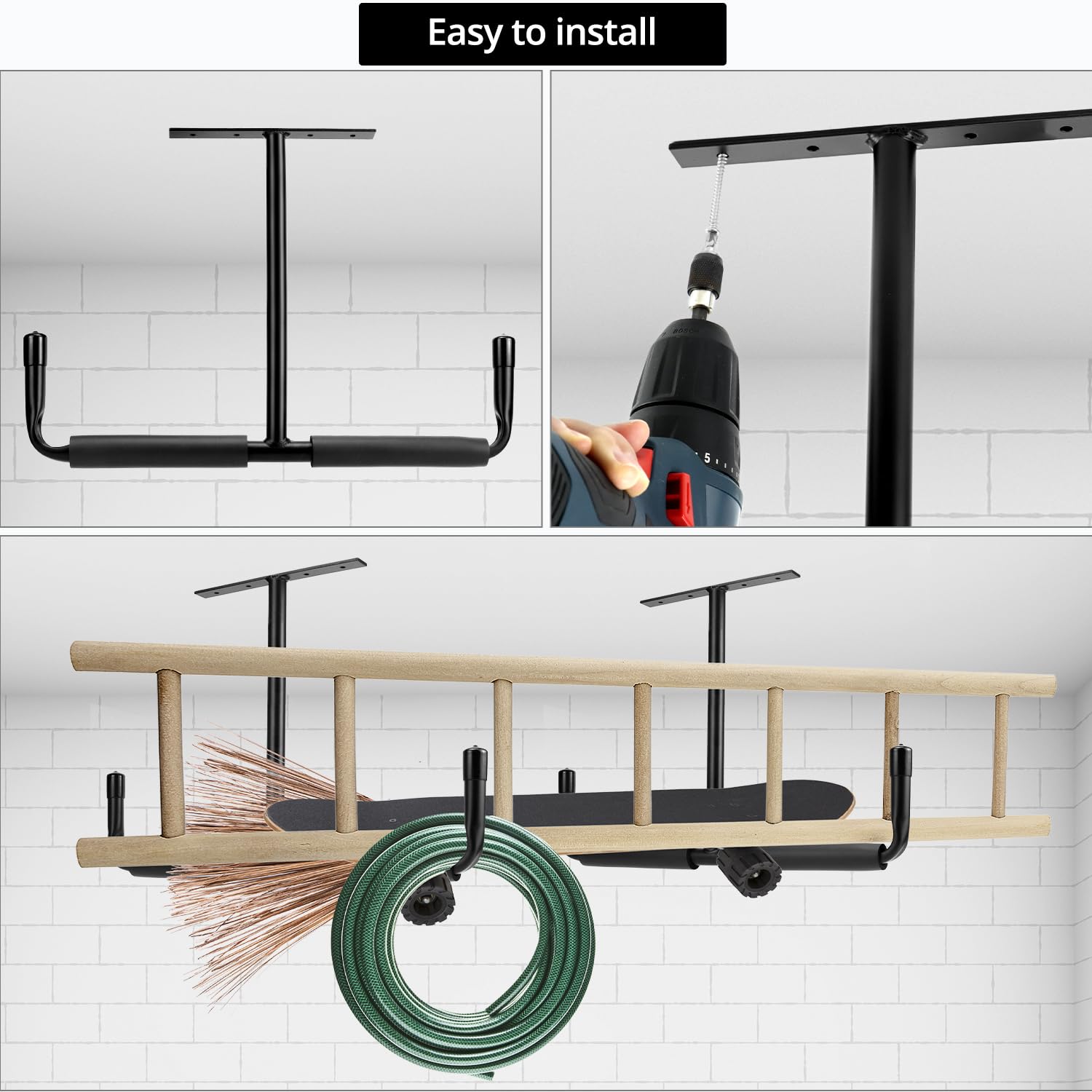 QWORK® 4 sztuki ciężkich haków garażowych, 42,5 cm, haki ścienne z podwójnymi hakami, haki garażowe, na opony samochodowe, artykuły sportowe, drabiny, rowery