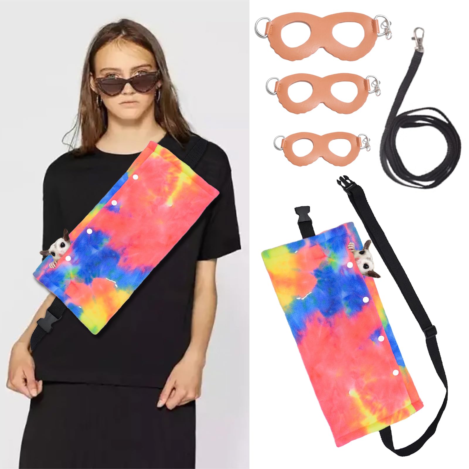 MANON ROSA Sugar Glider Pouch - Small Animal Carrier Bag with Harness Set for Bonding Sling for Reptile Pets Bearded Dragons Lizards Backpack Accessories for Outdoor Travel Walking Resting Pink