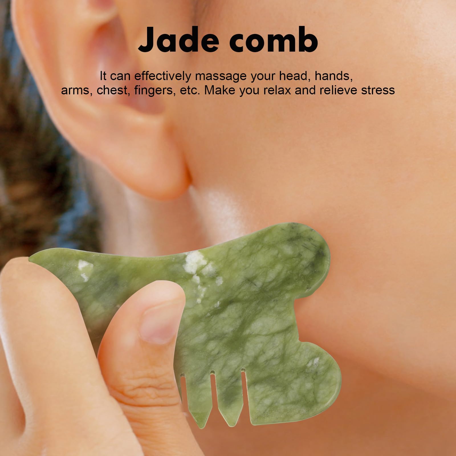 Peine de Masaje Gua Sha de Jade Natural, 4 Piezas para Rostro y Pies | Herramientas de Raspado, Acabado Liso, Uso Facial y Podal, Alivio de Tensión, Relajación y Cuidado Diario